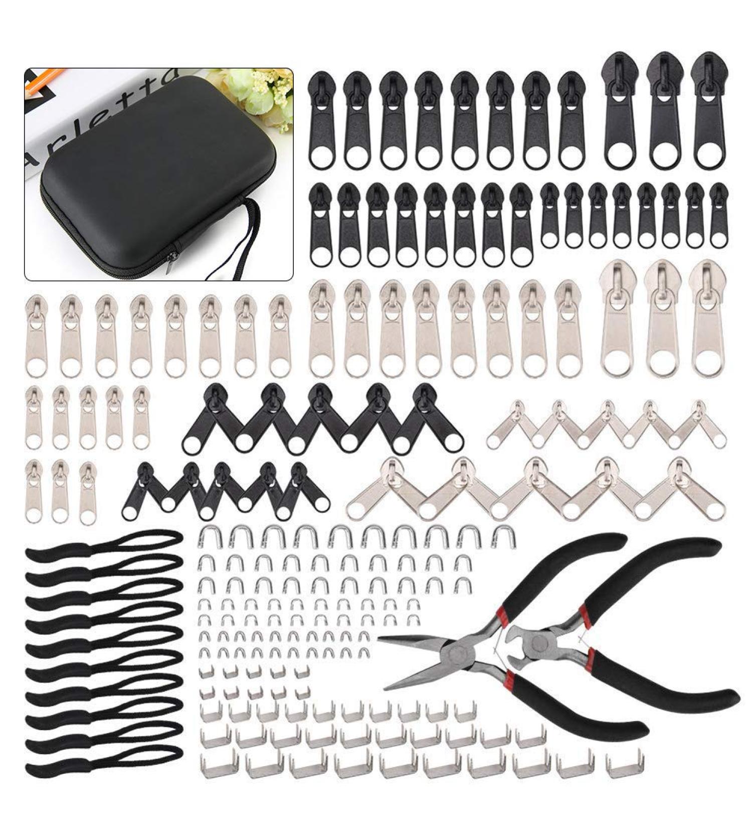 197 Pcs Zipper Repair Kit with Pliers | Replacement for Sleeping Bags, Jackets, Tents, Luggage & Backpacks - Buy Online on GoSupps.com