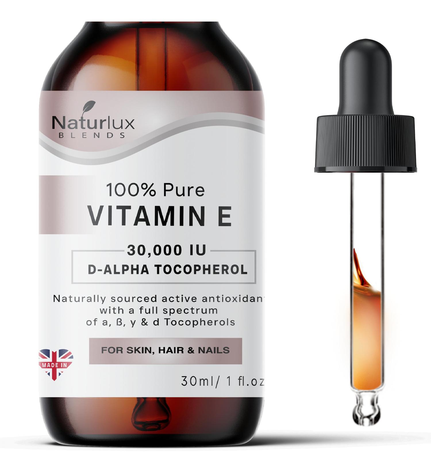 100% Pure Vitamin E Oil for Skin, Face, Hair, Nails & Cuticle - 30 ML | Natural D-Alpha Tocopherol Antioxidant - Buy Online on GoSupps.com