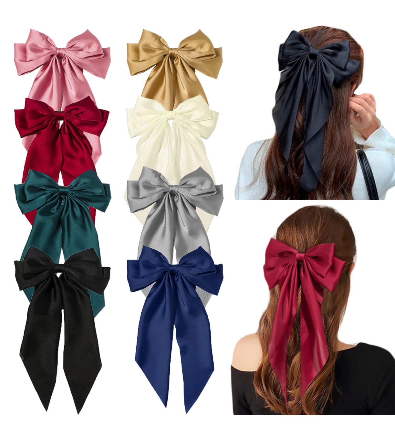 8 Pcs 8 Big Bows Hair Clips - Satin Fashion Hair Barrettes for Women and Girls - Buy Online on GoSupps.com