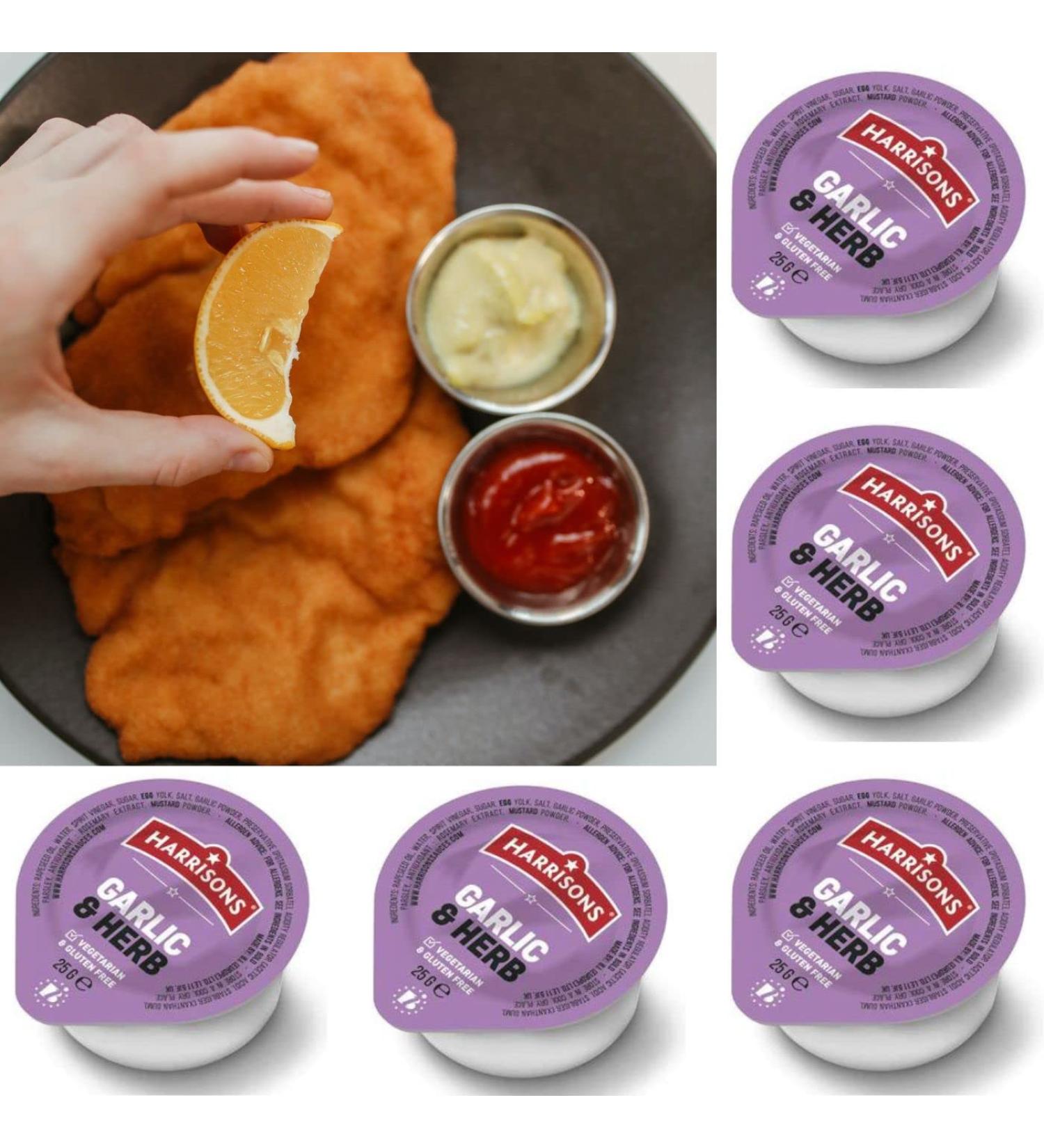 Harrison Sauce Dip Pack of 50 Dip Chutney Sauces Vegan Friendly Gluten Free with No SOYA Dairy and Artificial Color or Flavor Made in UK (Garlic and Herb)