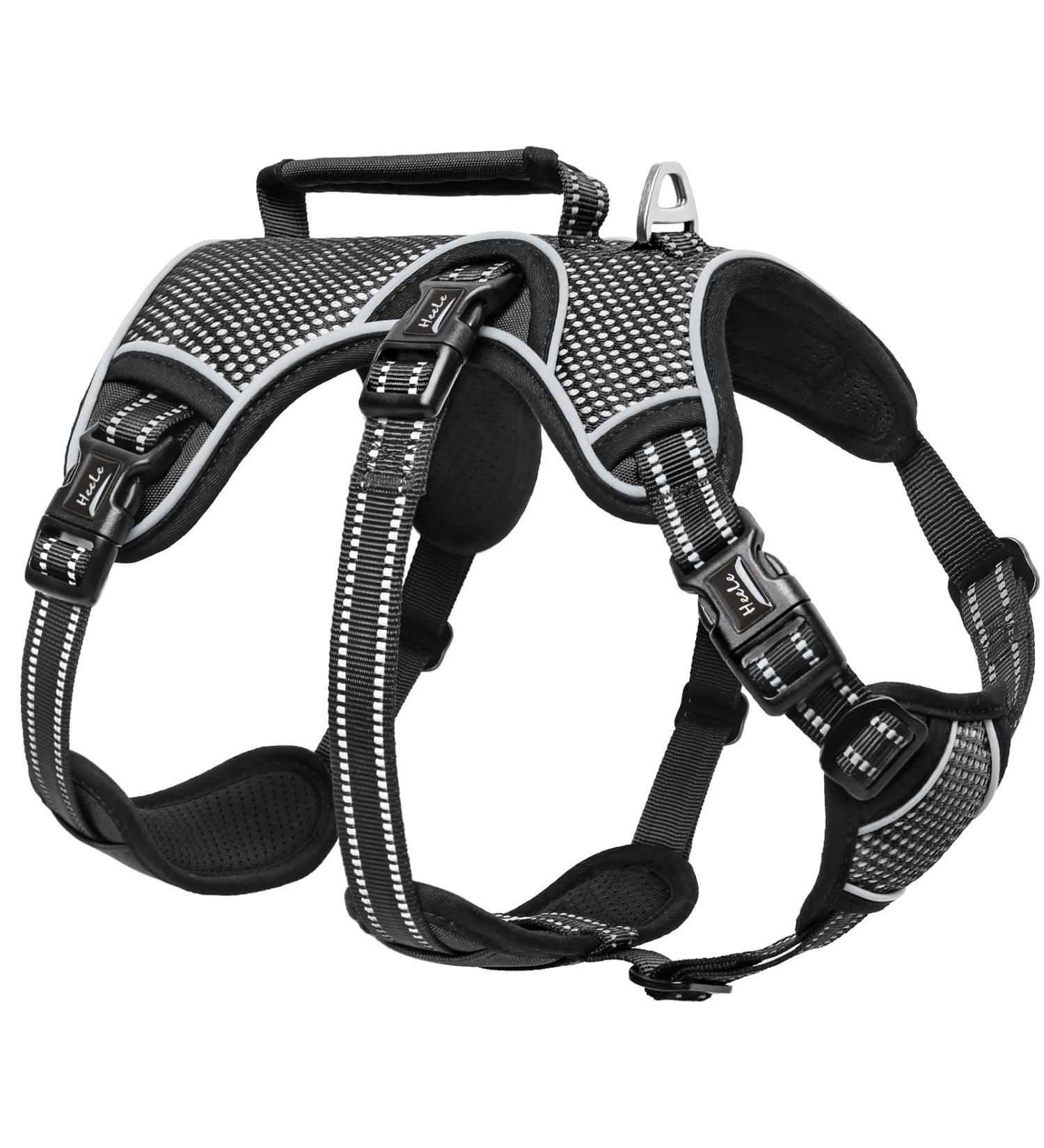 Heele XL Black Dog Harness Reflective Breakout Buckle Robust Handle & Panic Clip for Ultimate Comfort and Stability - Buy Online on GoSupps.com