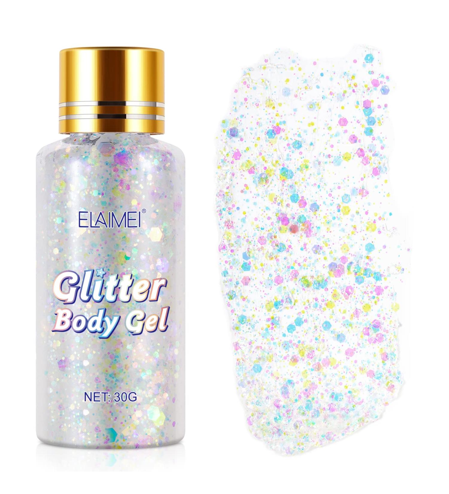 White Holographic Mermaid Sequins Body Glitter Gel - Long Lasting & Waterproof for Face, Body, Hair, and Nails - Perfect for Concerts, Parties, and Festivals - Buy Online on GoSupps.com