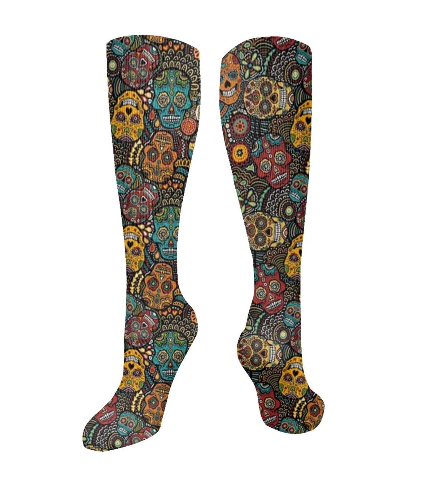 Mexican Sugar Skull Compression Socks for Men & Women | 15-20 mmHg Support for Running & Cycling - Buy Online on GoSupps.com