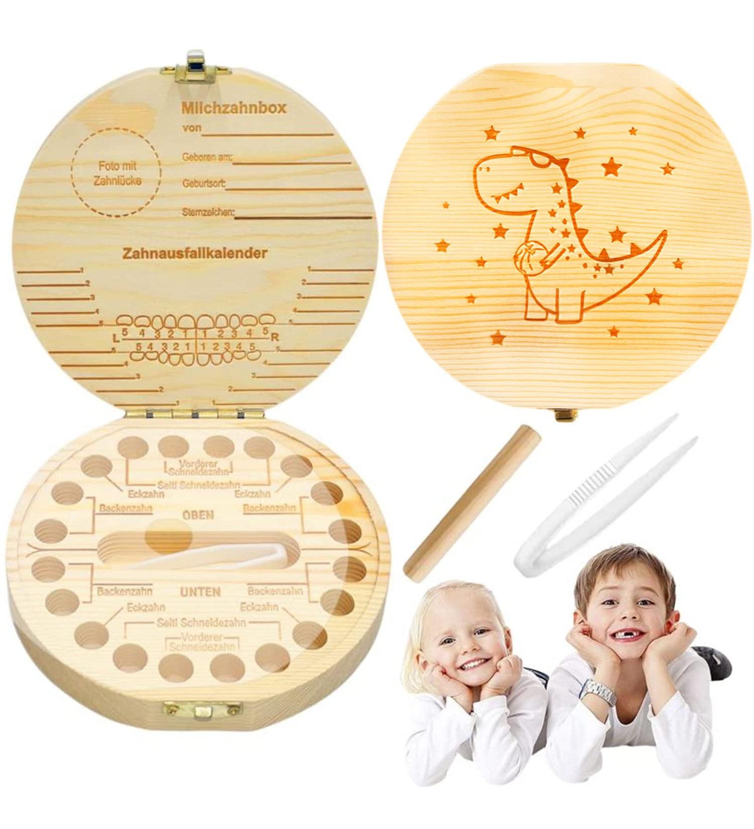 Hiqe-Flimbox Wooden Milk Teeth Storage Box - Cute Dinosaur Tooth Keeper for Kids - Buy Online on GoSupps.com