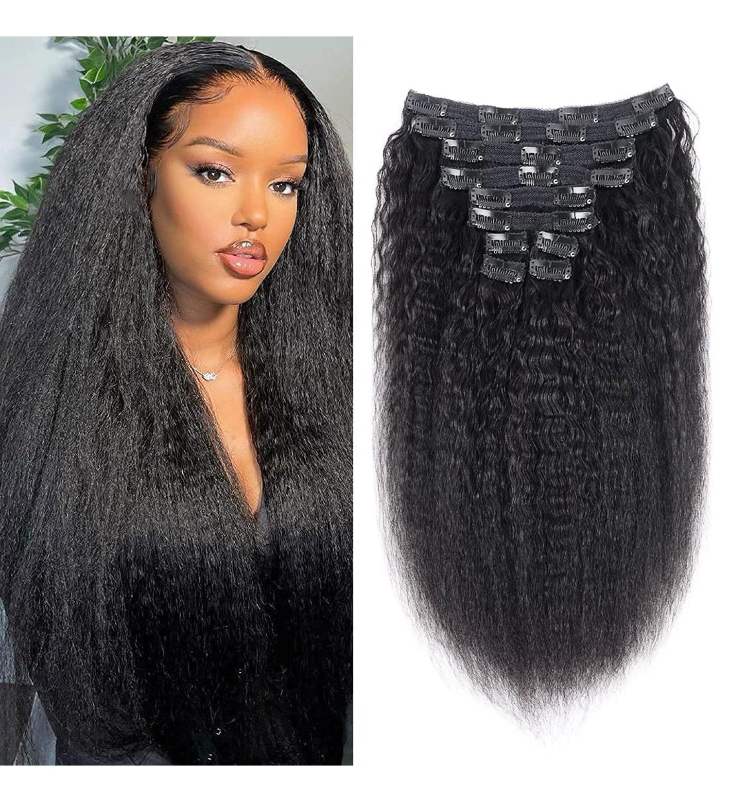 10A Italian Super 1B Natural Human Hair Kinky Straight Clip Ins for Black Women - 10Pc 120g 20inch - Buy Online on GoSupps.com
