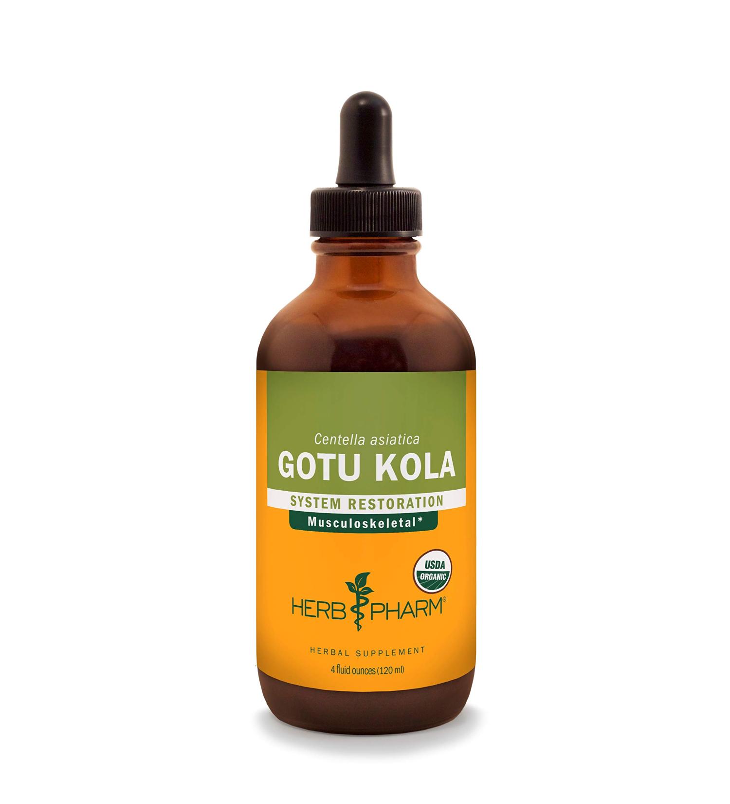 Herb Pharm Certified Organic Gotu Kola Liquid Extract for Musculoskeletal System Support - 4 Ounce 4 Fl Oz (Pack of 1) - Buy Online on GoSupps.com