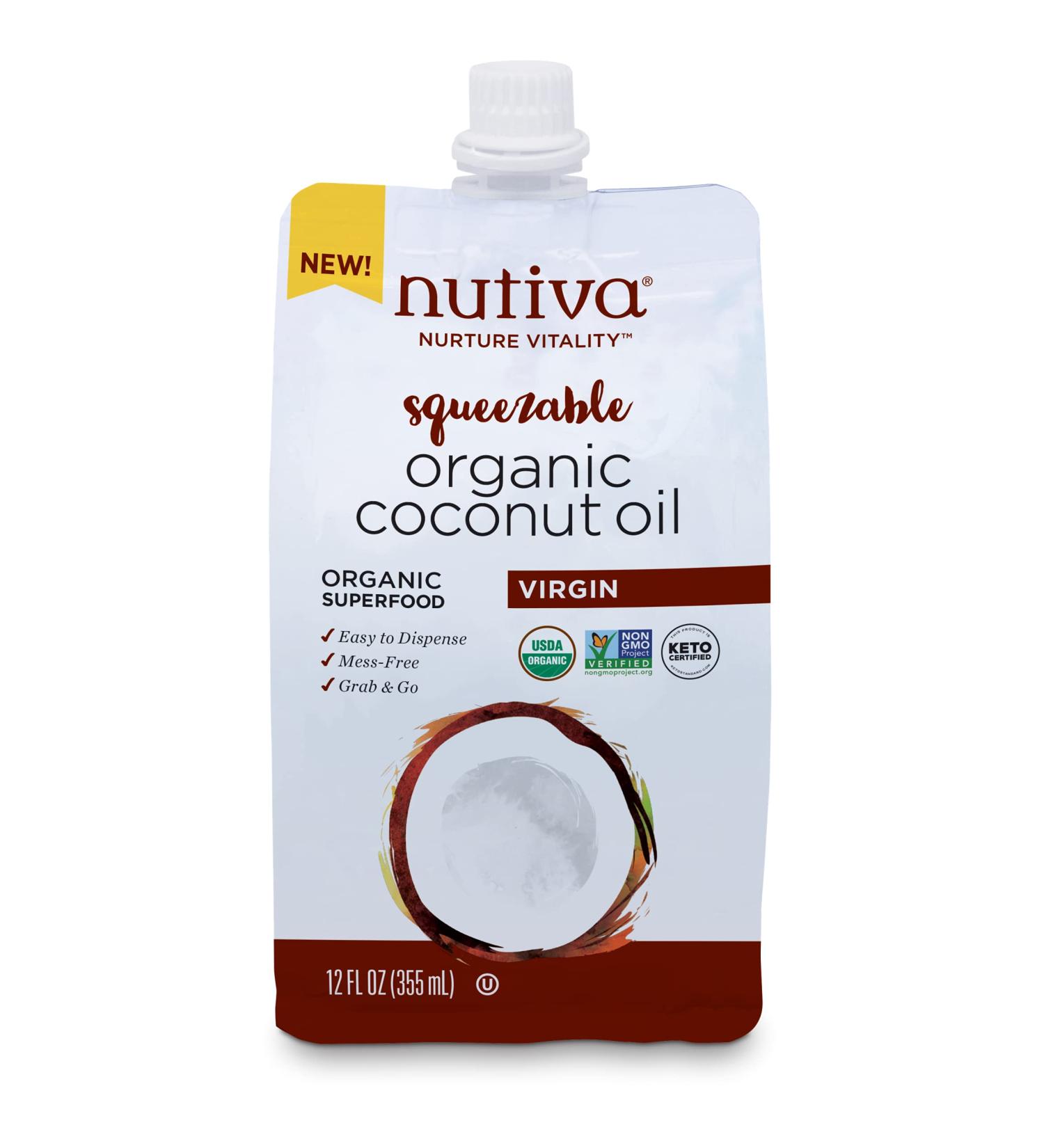 Nutiva Organic Cold-Pressed Virgin Coconut Oil 12 Fl Oz - USDA Organic, Non-GMO, Vegan, Keto, Whole 30 Approved - Buy Online on GoSupps.com
