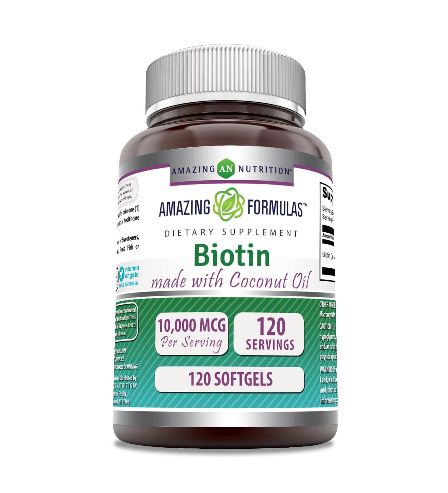 Amazing Formulas Biotin with Extra Virgin Organic Coconut Oil Supplement | 10000 Mcg | 120 Softgels | Non-GMO | Gluten-Free | Made in USA Unflavored 120 Count (Pack of 1) - Buy Online on GoSupps.com