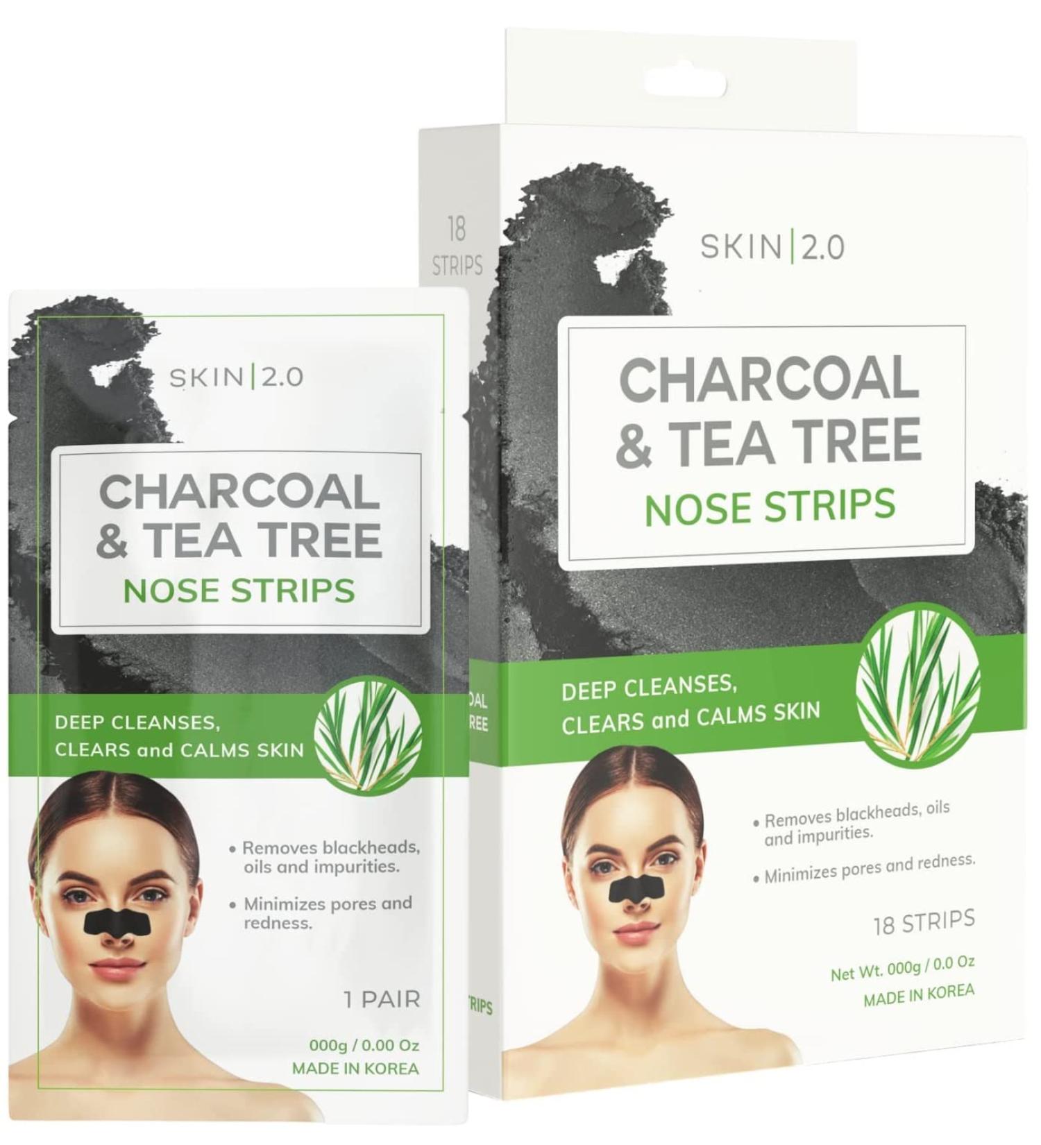 Tea Tree & Charcoal Nose Strips - Unclog Pores Remove Blackheads Cruelty-Free Korean Skin Care - 18 Strips for All Skin Types - Buy Online on GoSupps.com