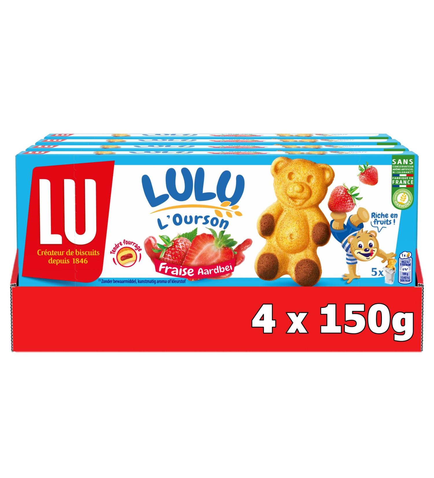 LU - LULU The Strawberry Bear - 4 Boxes of 5 bags of Lulu The Pooh with Strawberry - Soft Bear Shaped Cakes with Strawberry Filling - Ideal to Take Away for Kids Snack - Set of 4x150g - Buy Online on GoSupps.com