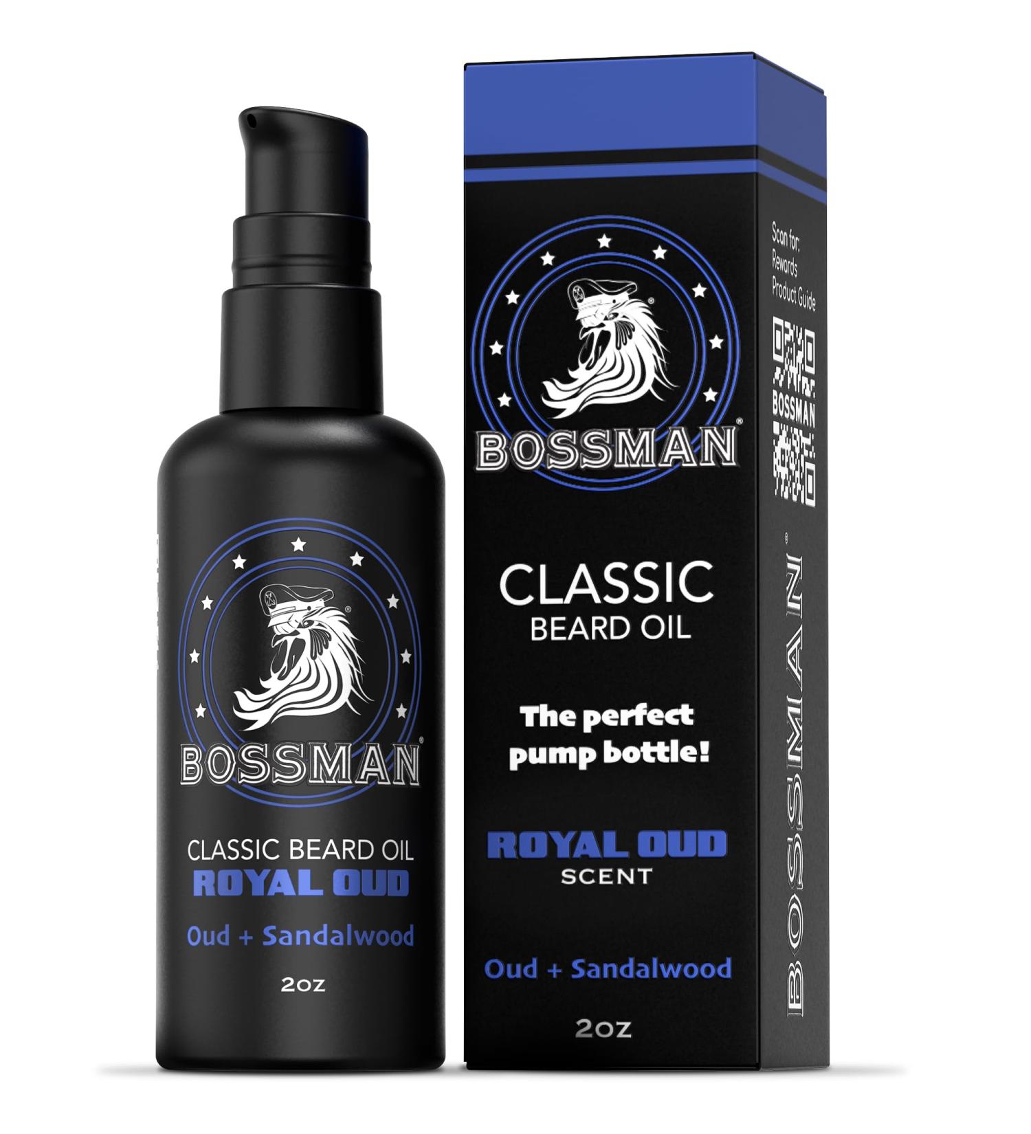 Bossman 2oz Natural Beard Oil - Jojoba Argan & Avocado Oil | Royal Oud Scent | Premium Grooming for Beards - Buy Online on GoSupps.com