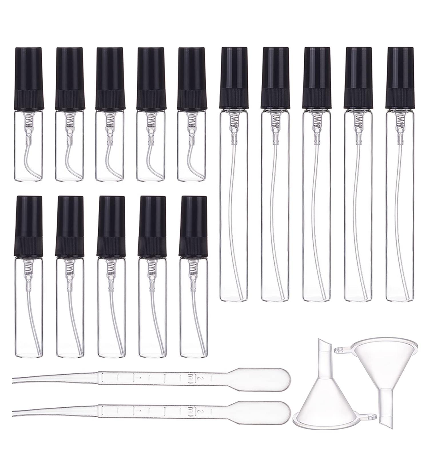 BENECREAT Mini Glass Spray Bottles Set - 30 Pieces (3ml/5ml/10ml) with Funnel & Pipettes - Perfect for Perfumes & Cosmetics - Fine Fog Atomizers (Black Cap) - Buy Online on GoSupps.com