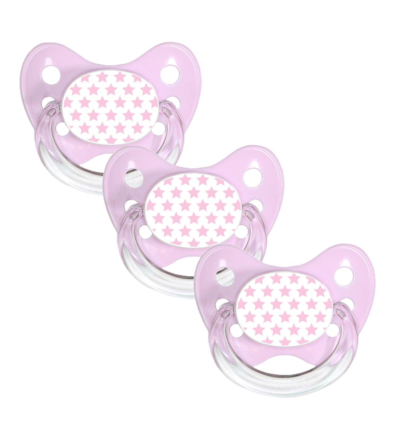 Dentistar Silicone Pacifier Set - Size 2 (6-14 Months) | Tooth & Jaw Friendly BPA-Free Made in Germany - Pink Stars - Buy Online on GoSupps.com