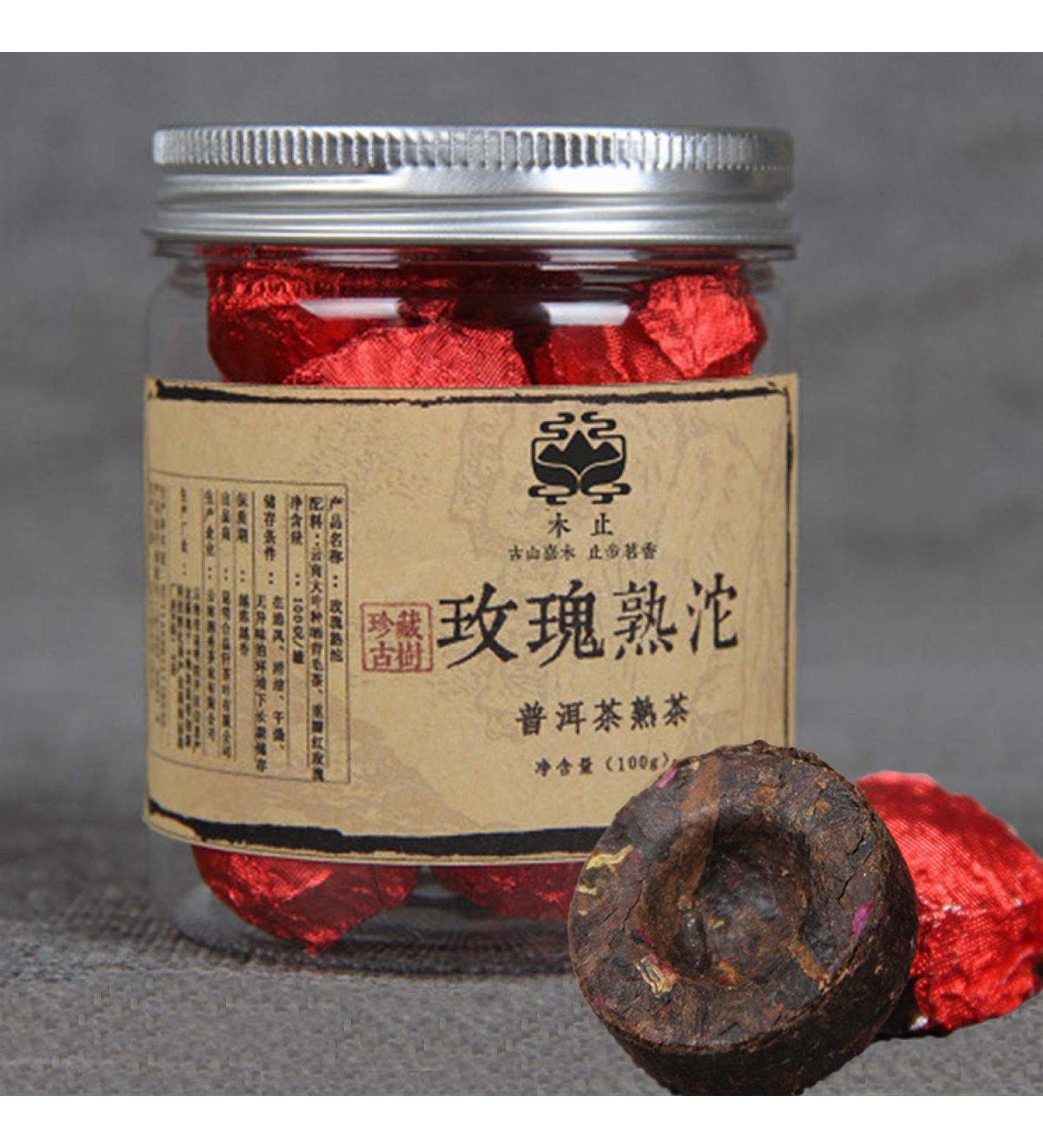 HELLOYOUNG 100g de th Pu'er m r parfum la rose fait main naturel du Yunnan avec une saveur de rose intense un arri re-go t doux et sucr Th pu-erh Pu'er Tea - Buy Online on GoSupps.com