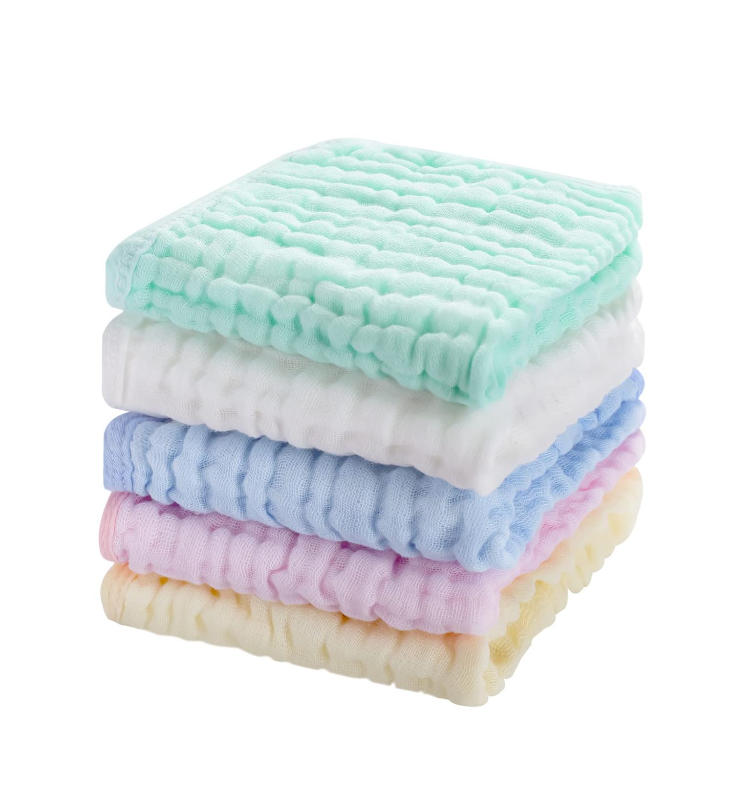 CottCare Natural Purified Muslin Cotton Baby Washcloths 5 Pack - Soft & Absorbent Baby Wipes for Sensitive Skin - 10x10 inches - Buy Online on GoSupps.com