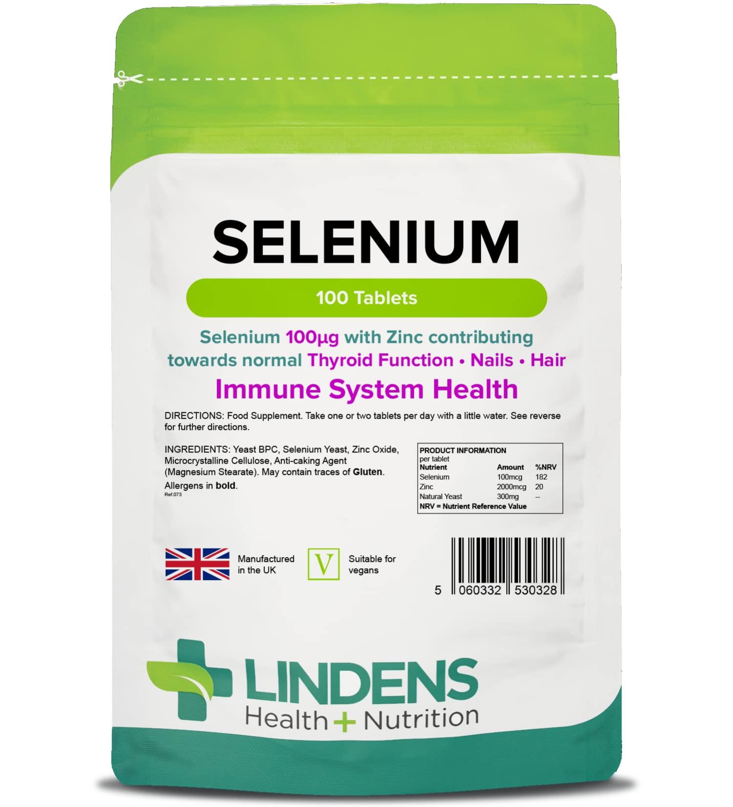 Lindens Selenium 100mcg & Zinc - 100 Vegan Tablets | Immune & Thyroid Support | Made in UK | 3 Months Supply - Buy Online on GoSupps.com
