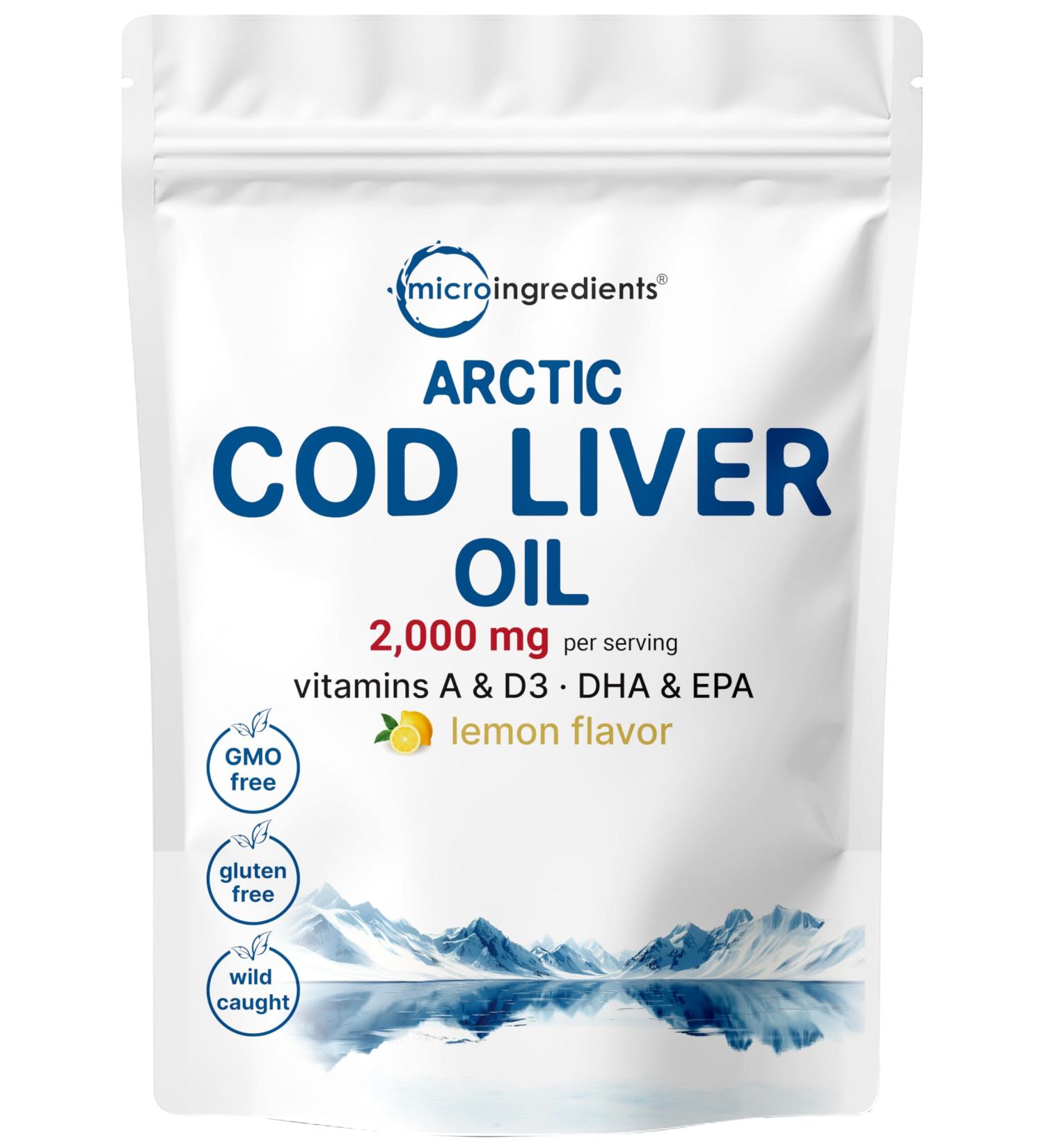 Cod Liver Oil 2 000mg Per Serving 360 Softgels | Burpless Lemon Flavored Rich in Omega 3 Vitamins A & D3 EPA DHA | Wild Caught Arctic Deep Sea Fish | Heart Brain & Immune Supplement - Buy Online on GoSupps.com