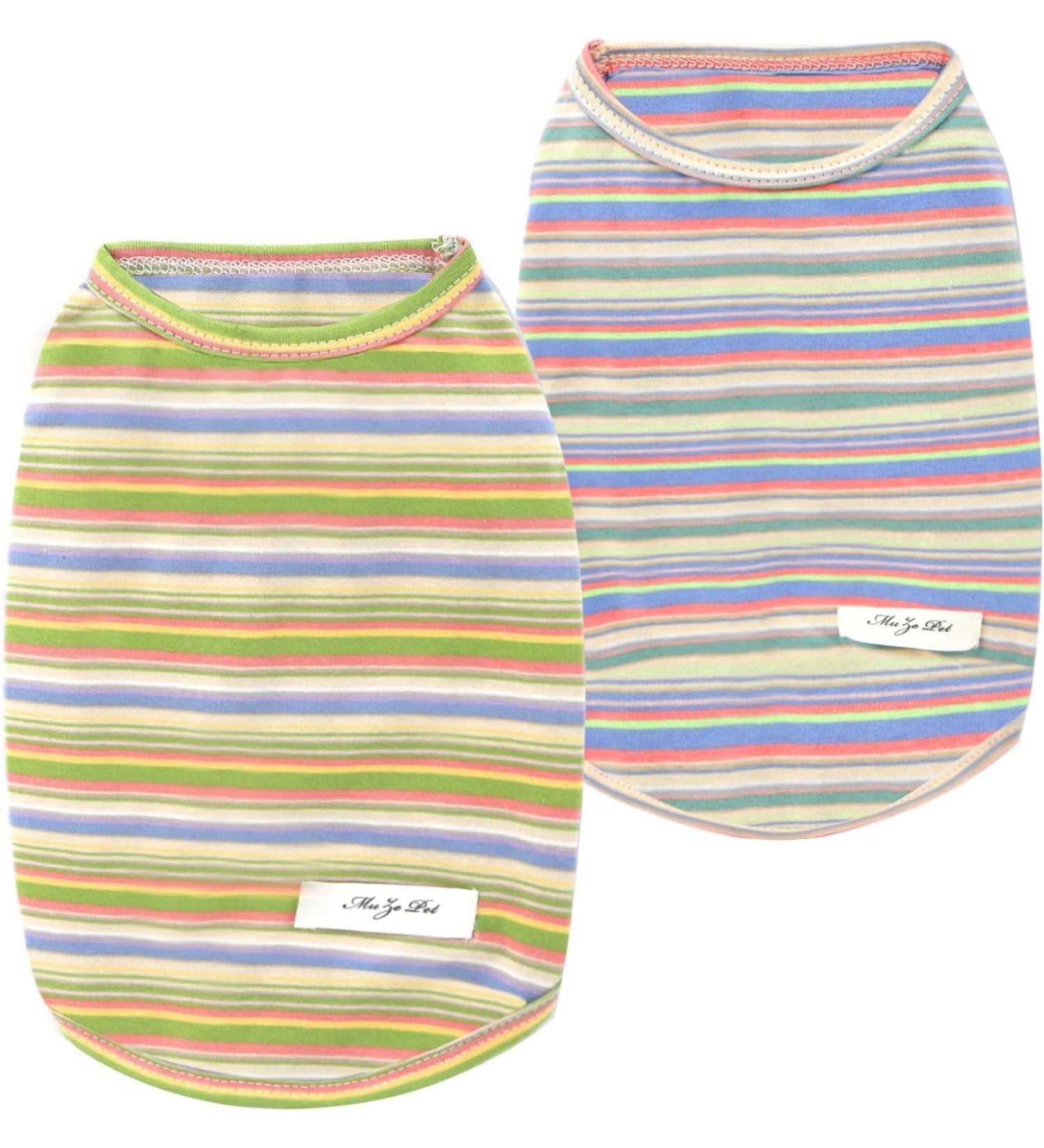 Buy Yaodhaod Dog Striped T-Shirt - Breathable Cotton Summer Vests for Small & Medium Dogs | 2-Pack - Buy Online on GoSupps.com