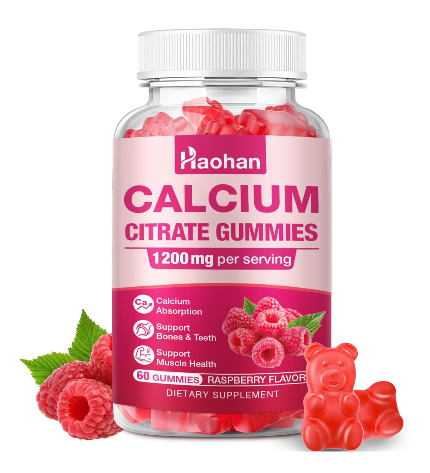 Calcium Citrate Gummies 1200mg - Sugar-Free Chewable Supplement for Women & Men with Bone Muscle & Immune Support - Raspberry Flavor 60 Count - Buy Online on GoSupps.com