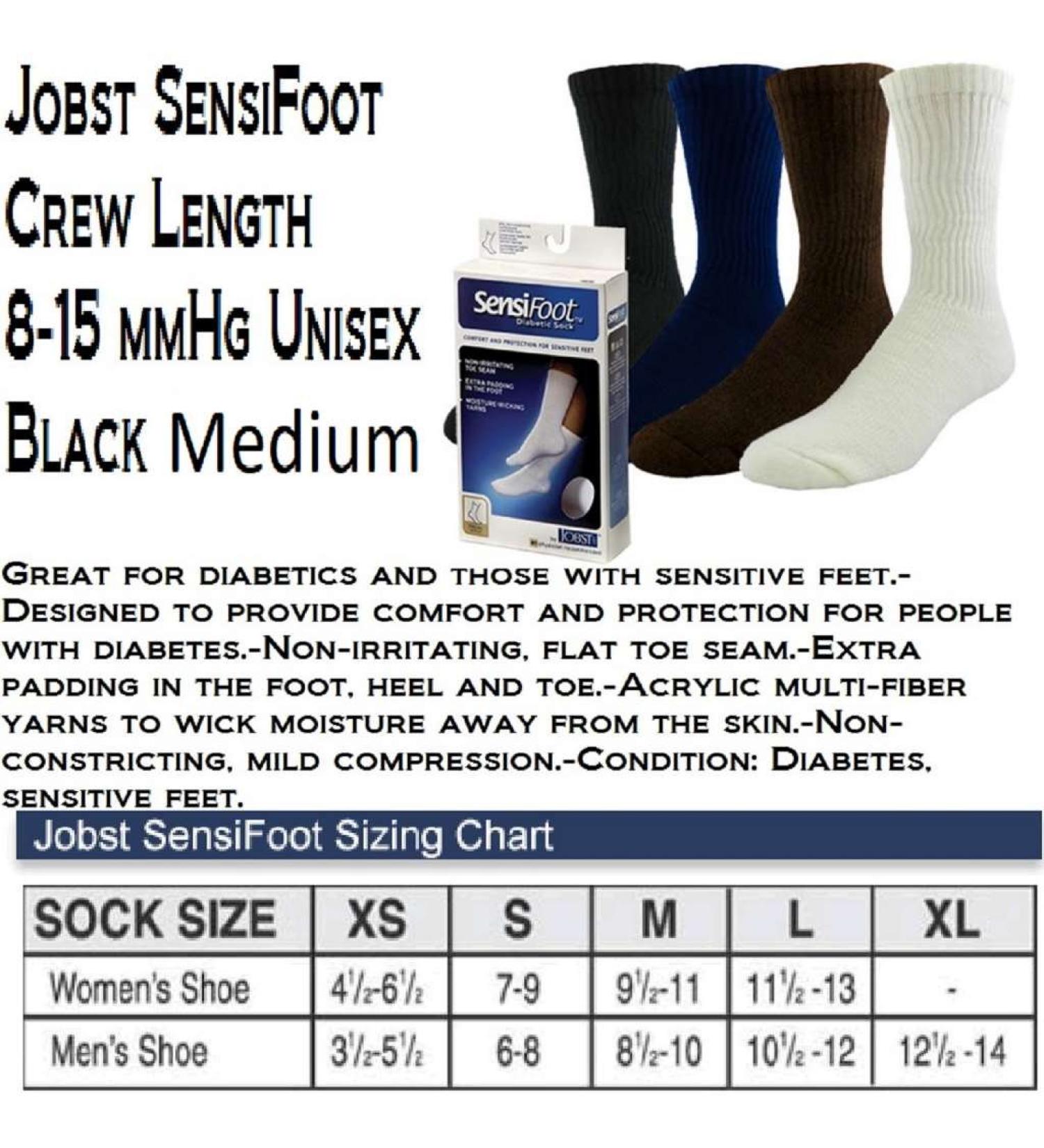 Jobst 110852 SensiFoot 8-15 mmHg Unisex Crew Length Diabetic Mild Support Socks - Size & Color- Black  Medium by Jobst