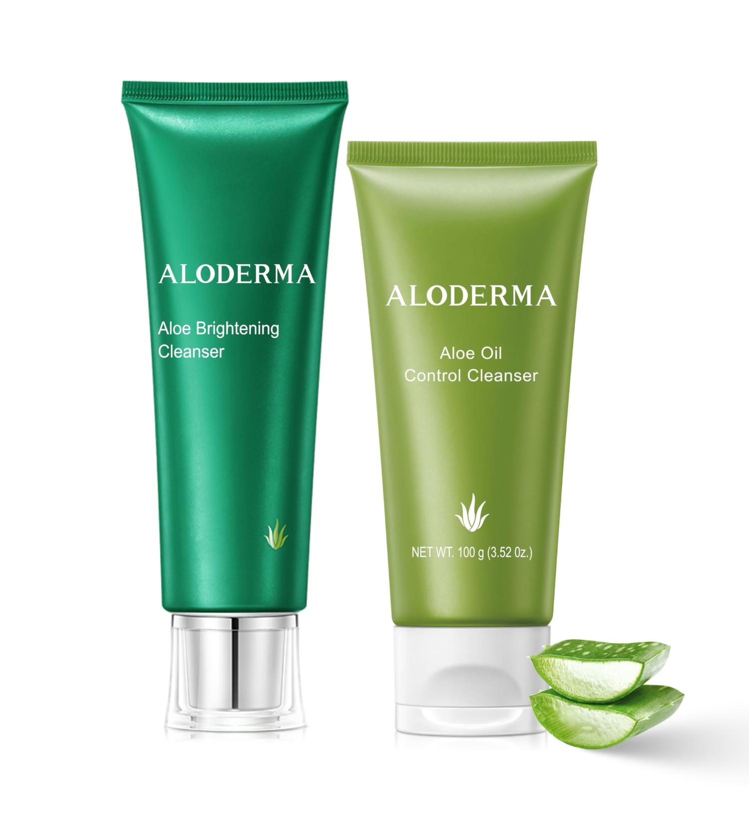 Aloderma Aloe Cleanser Set 2 Pieces - Brightening Cleanser Oil Controlling Face Wash - Buy Online on GoSupps.com