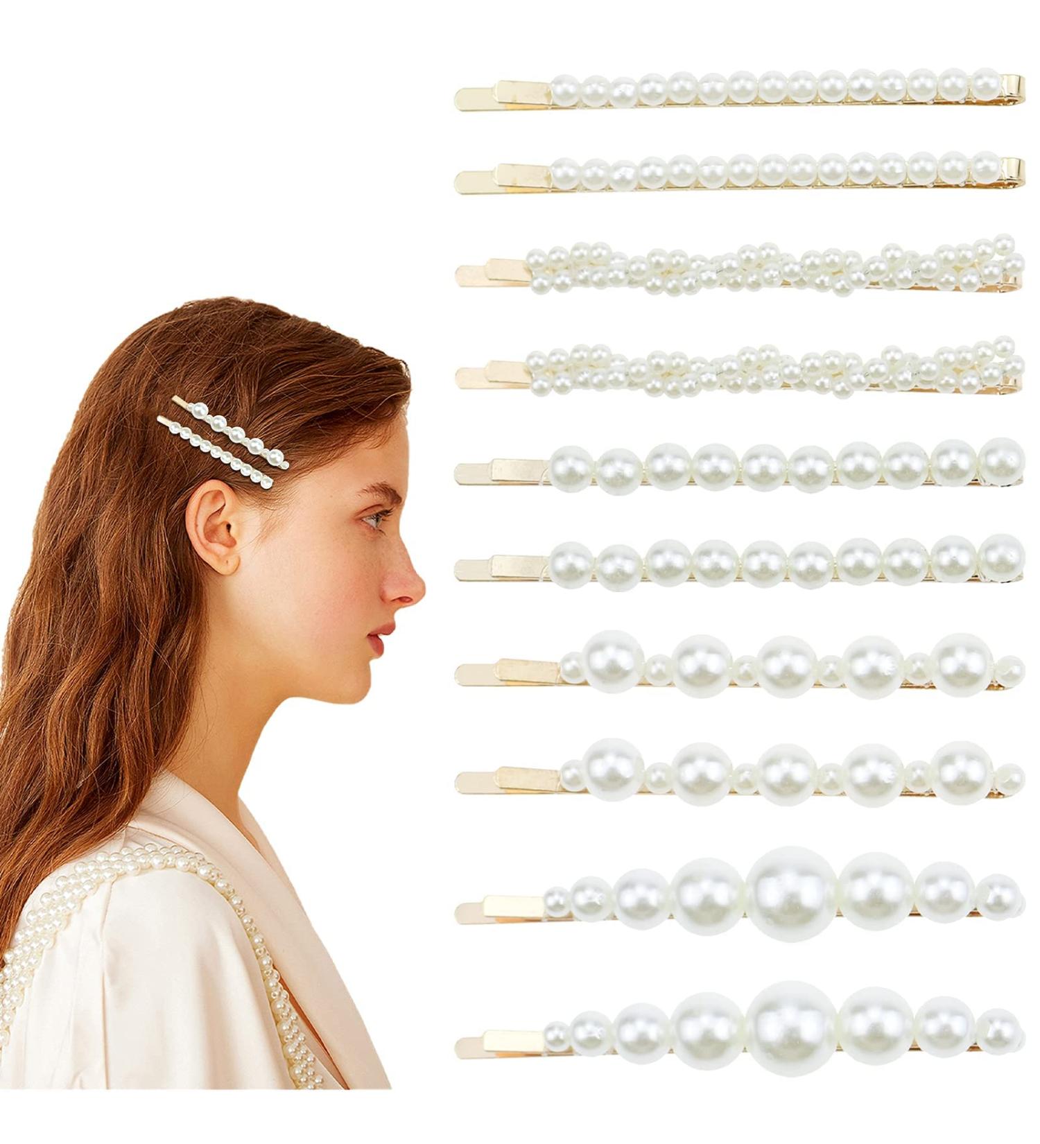 10 Pcs Pearl Hair Clips - Decorative Hairpins for Styling - Fashion Hair Accessories for Girls, Women - Ideal for Party, Birthday, Bridal - Hair Grips - Buy Online on GoSupps.com