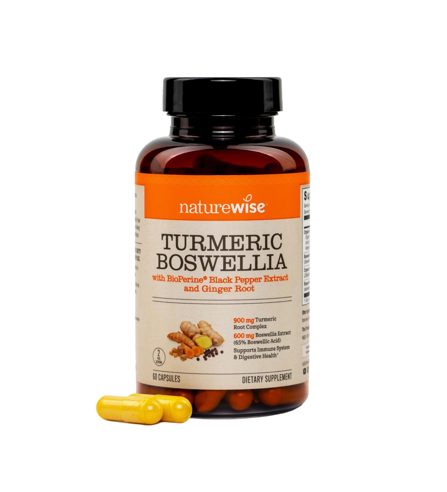 NatureWise Turmeric Boswellia Supplement with BioPerine & Organic Ginger Root - Organic Turmeric 900mg + Boswellia Extract 600mg - Non-GMO Vegan USA Manufactured - 60 Capsules 30-Day Supply  - Buy Online on GoSupps.com