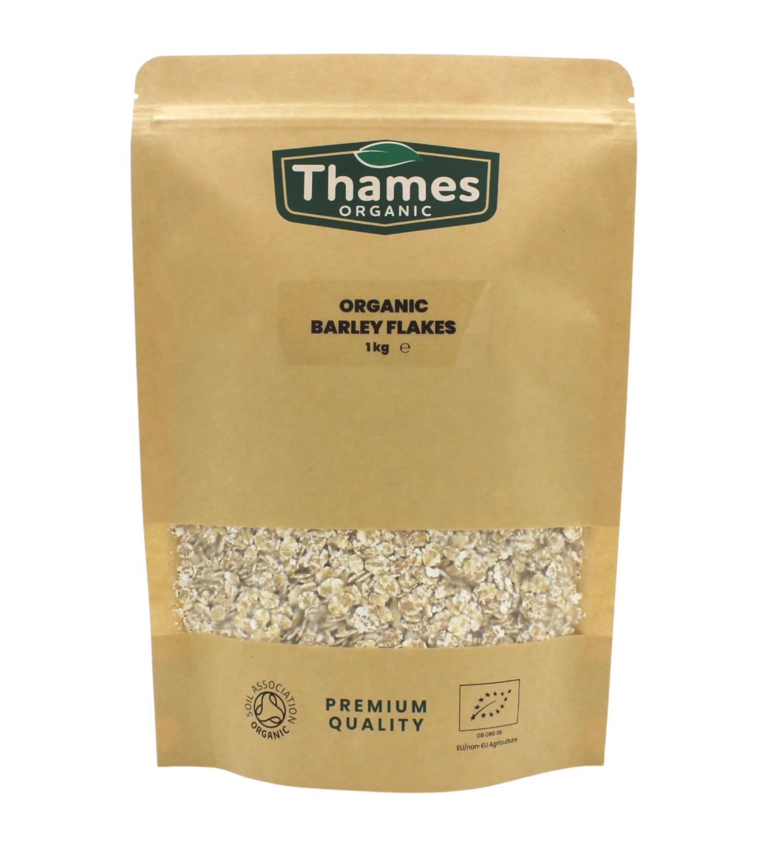 Thames Organic 1kg Organic Barley Flakes | Certified Non-GMO Vegan | Resealable Bag, No Additives or Preservatives - Buy Online on GoSupps.com
