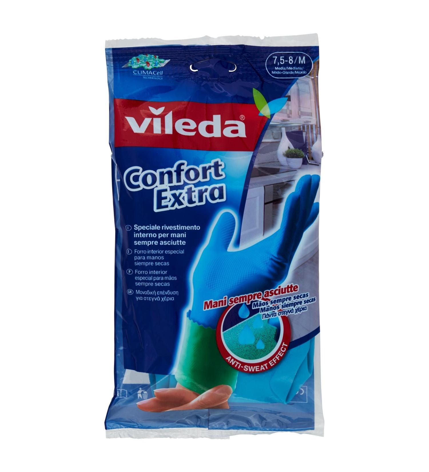 Vileda Comfort and Care Rubber Gloves with Chamomile Lotion - Size M (1 Pair) | International Shipping Available - Buy Online on GoSupps.com
