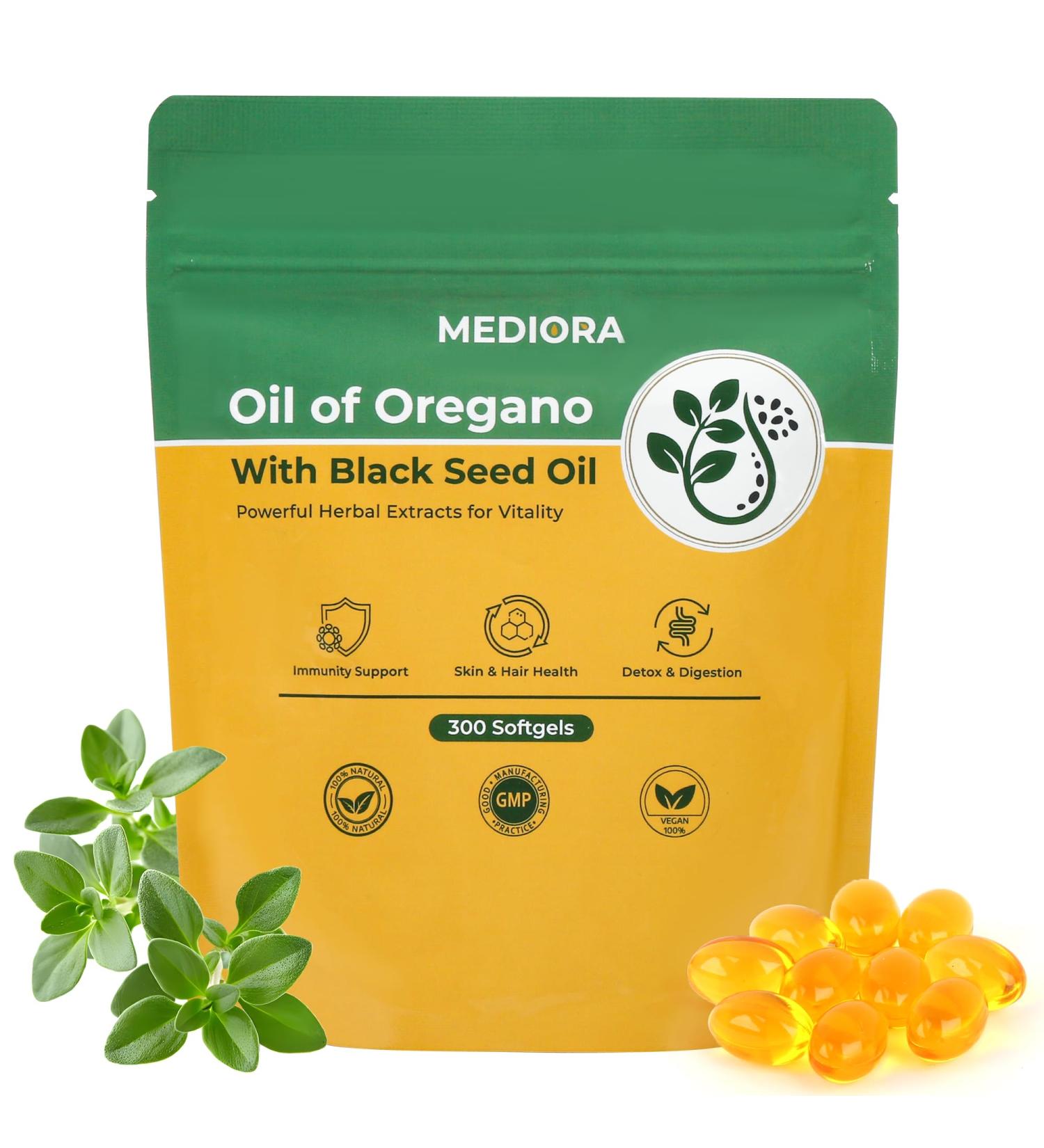 Oil of Oregano with Black Seed Oil Softgels 300 Count 2 in 1 Organic Oregano Capsules for Digestive & Immune Support Carvacrol & Thymoquinone Plant Based Non-GMO Gluten Free - Buy Online on GoSupps.com