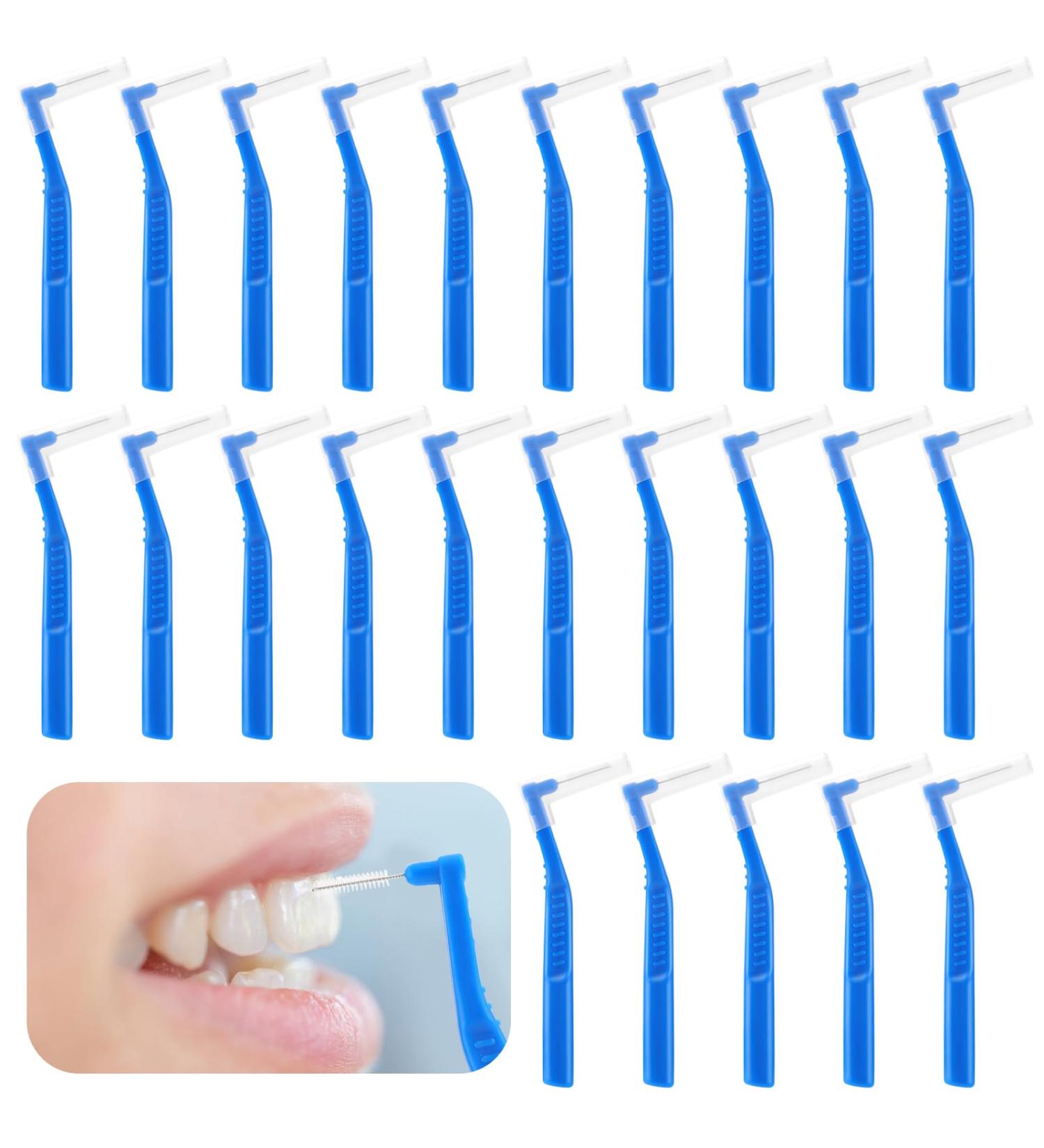Prasacco 25-Piece Interdental Brush Set - 0.7mm L-Shaped Plastic Brushes for Tooth Cleaning & Oral Care - Non-Slip Blue Design - Buy Online on GoSupps.com