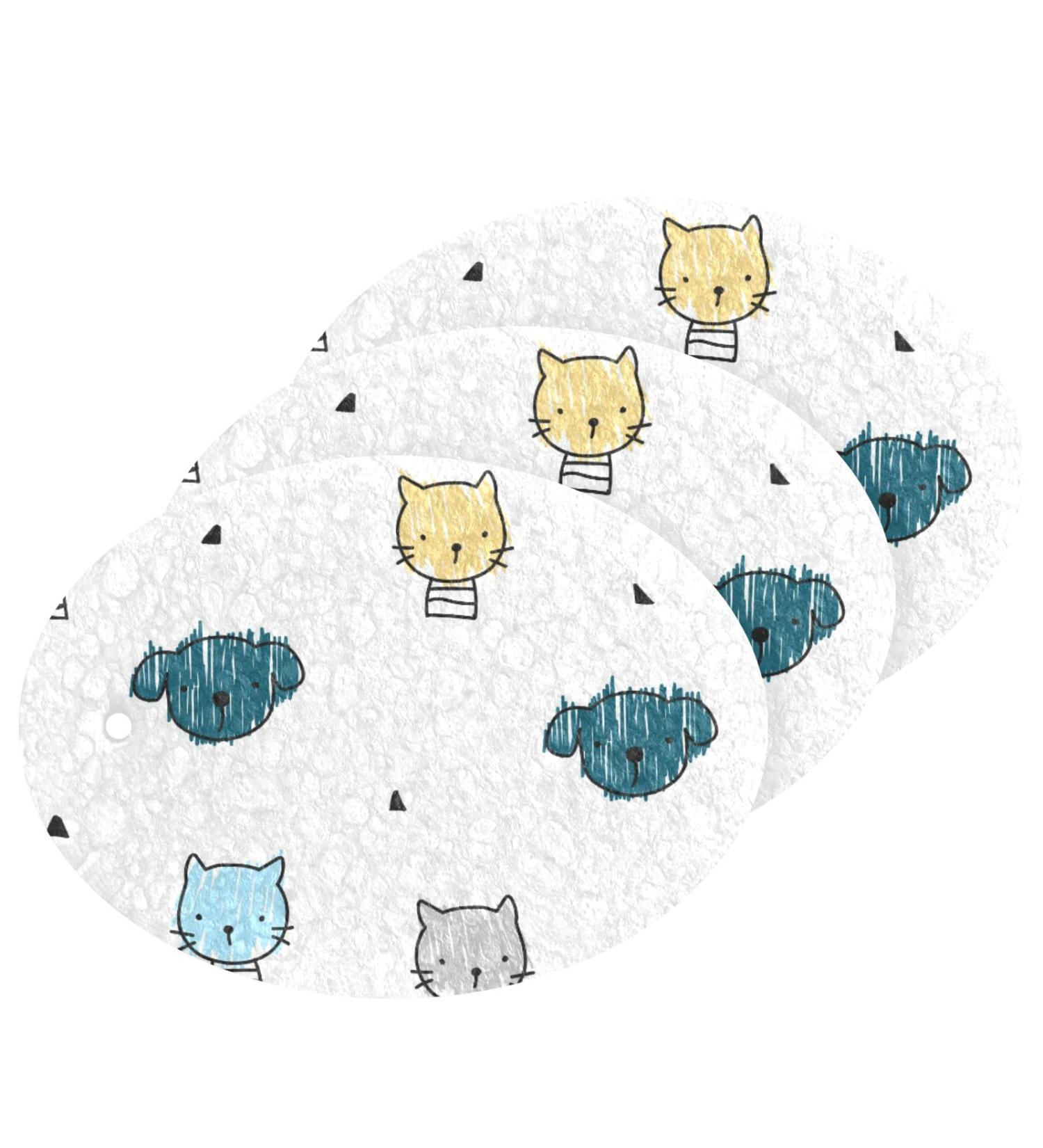 3-Pack Cleaning Kitchen Sponges Oval Dog and Cat Kitchen Cellulose Dishwashing Wood Pulp Cotton - Buy Online on GoSupps.com