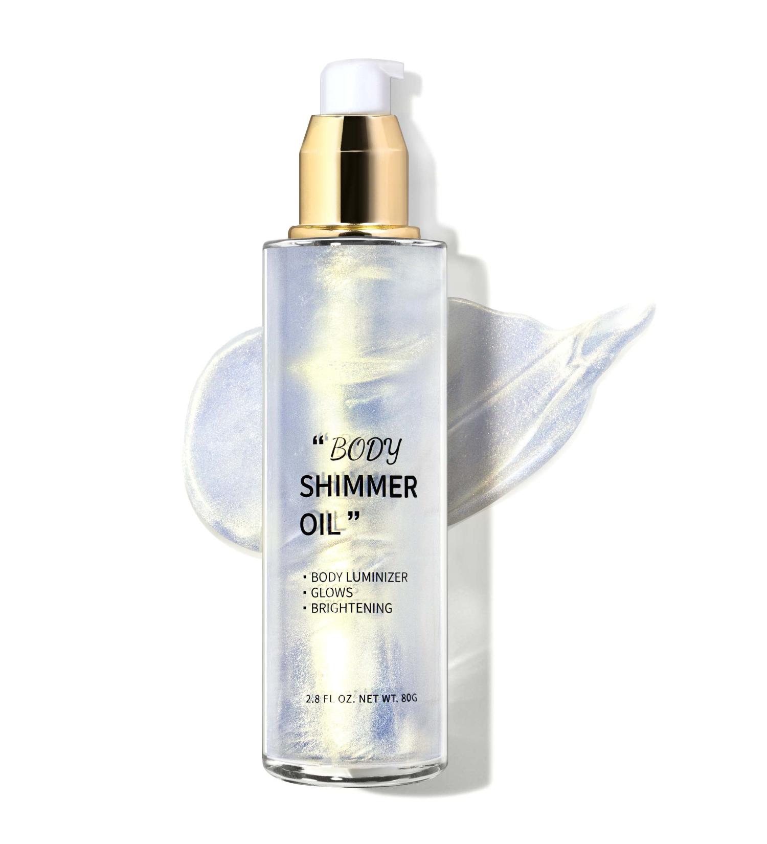 NewBang Shimmer Body Oil Glow Face & Body Highlighter - Long-lasting, Waterproof & Moisturizing Liquid Illuminator for Radiant Silver Shine - 2.8Fl Oz Moonlight White - Buy Online on GoSupps.com