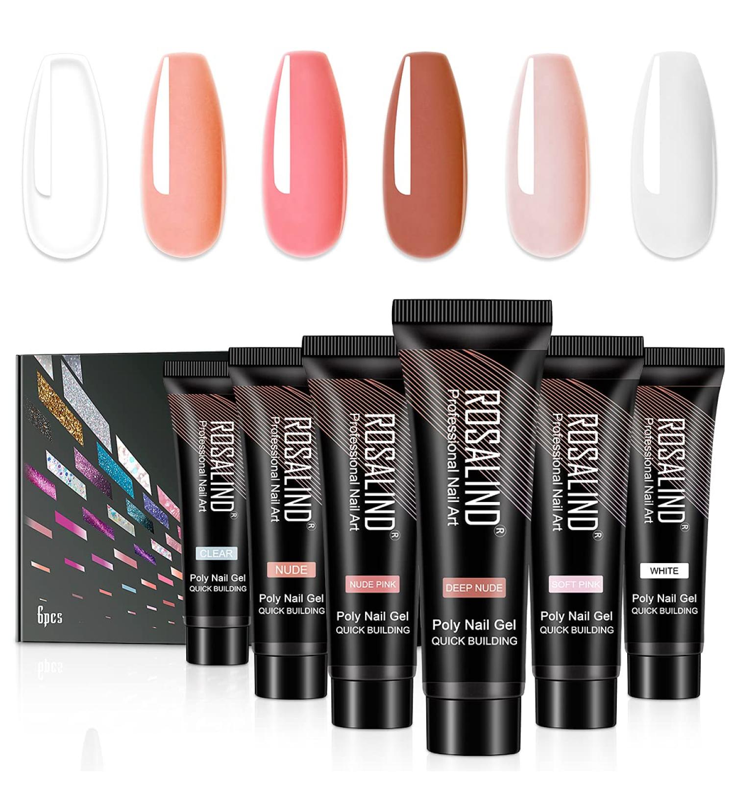ROSALIND Nude Poly Nail Gel Set - 6Pcs Opal Clear Pink Brown Colors - DIY Acrylic Extension Nail Art - Buy Online on GoSupps.com