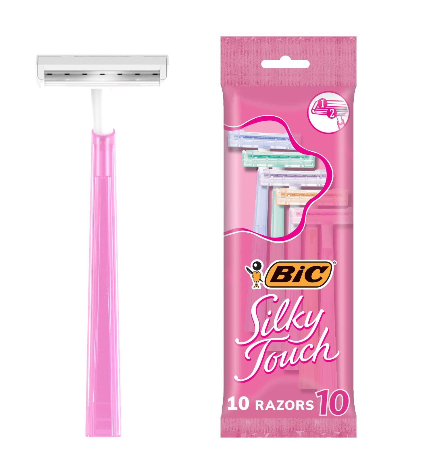 BIC Silky Touch Women's Disposable Razors - 10 Count, 2 Blades, Pretty Pastel Handles - Buy Online on GoSupps.com