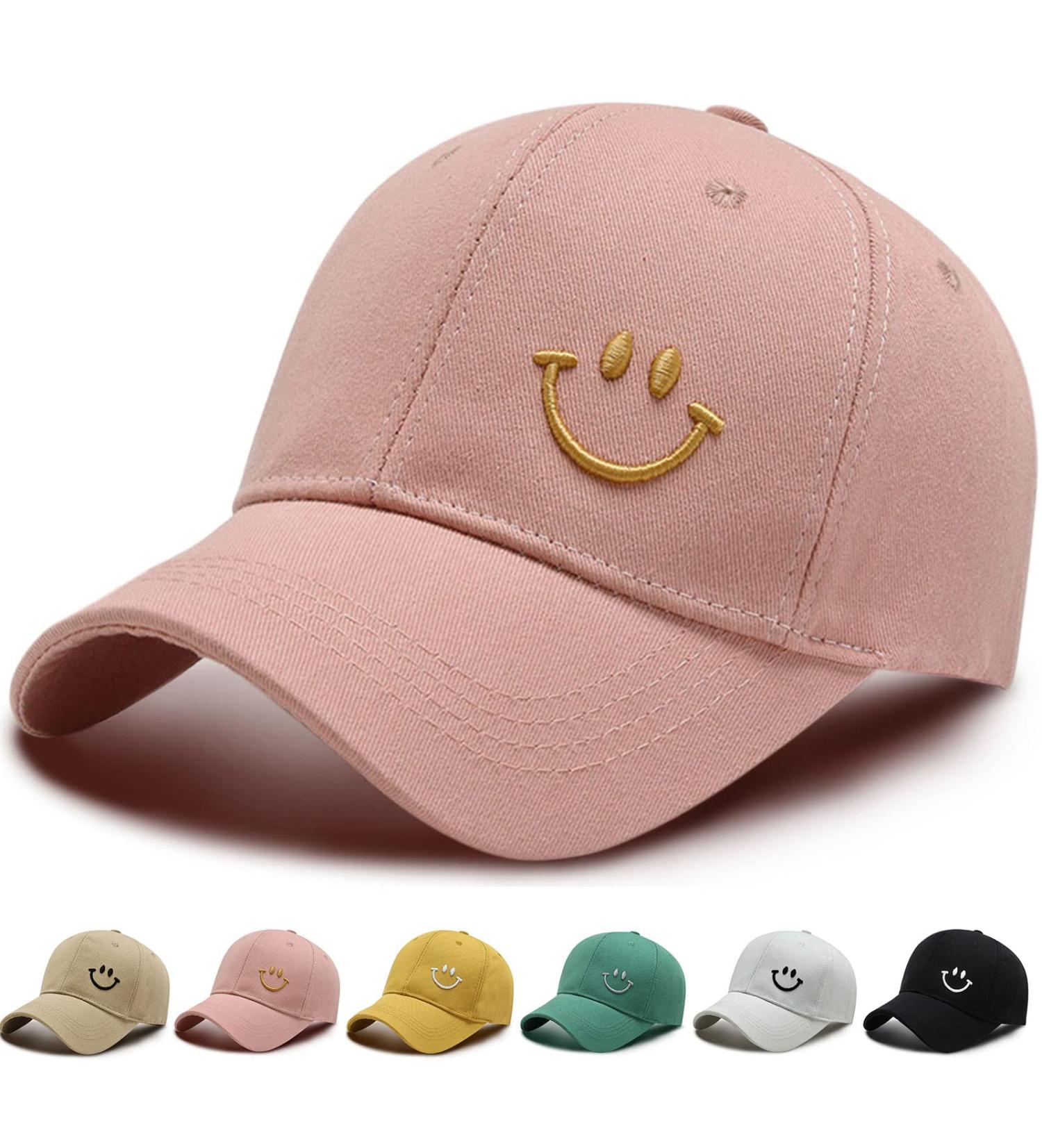 Unisex Classic Cotton Baseball Cap - Embroidered Smile - Adjustable Sun Protection Hat for Women & Men - Sporty Pink - Buy Online on GoSupps.com