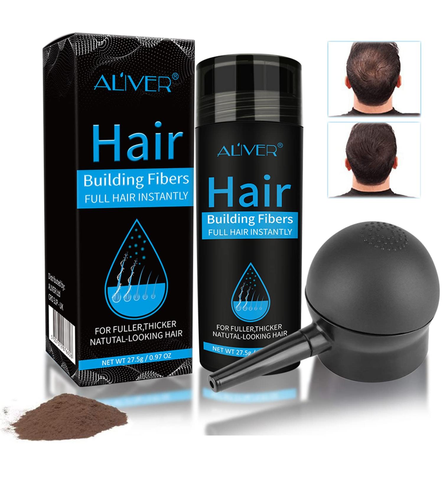 Hair Fibers with Applicator Keratin Hair Building Fibers Hair Volumizing Powder for Men and Women for Thinning Hair (Medium Brown) - Buy Online on GoSupps.com