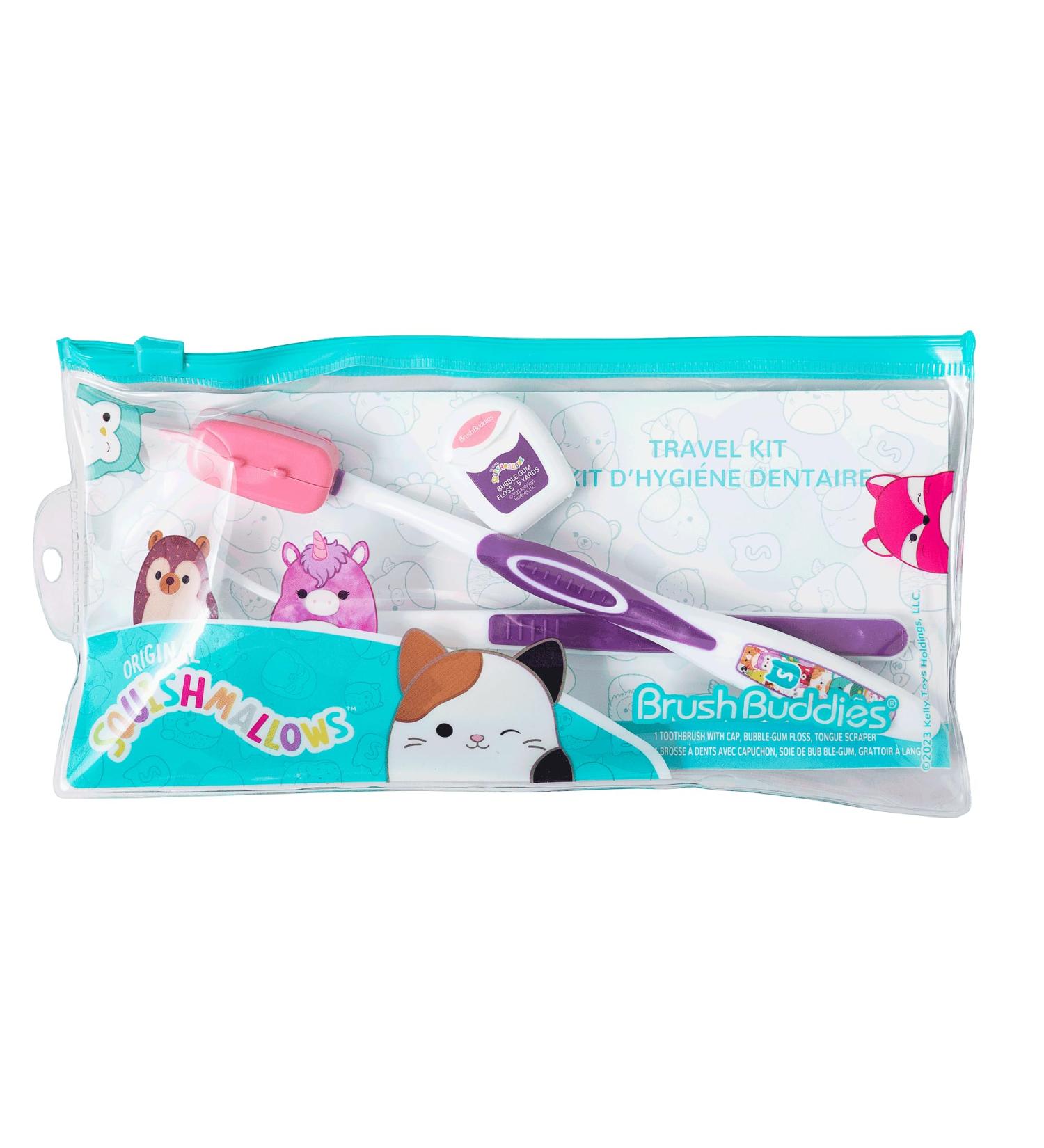 Shop Brush Buddies Squishmallows Toothbrush Travel Kit | Complete Dental Kit with Toothbrush Tongue Scraper & Floss - Ideal for Kids & Families - Buy Online on GoSupps.com