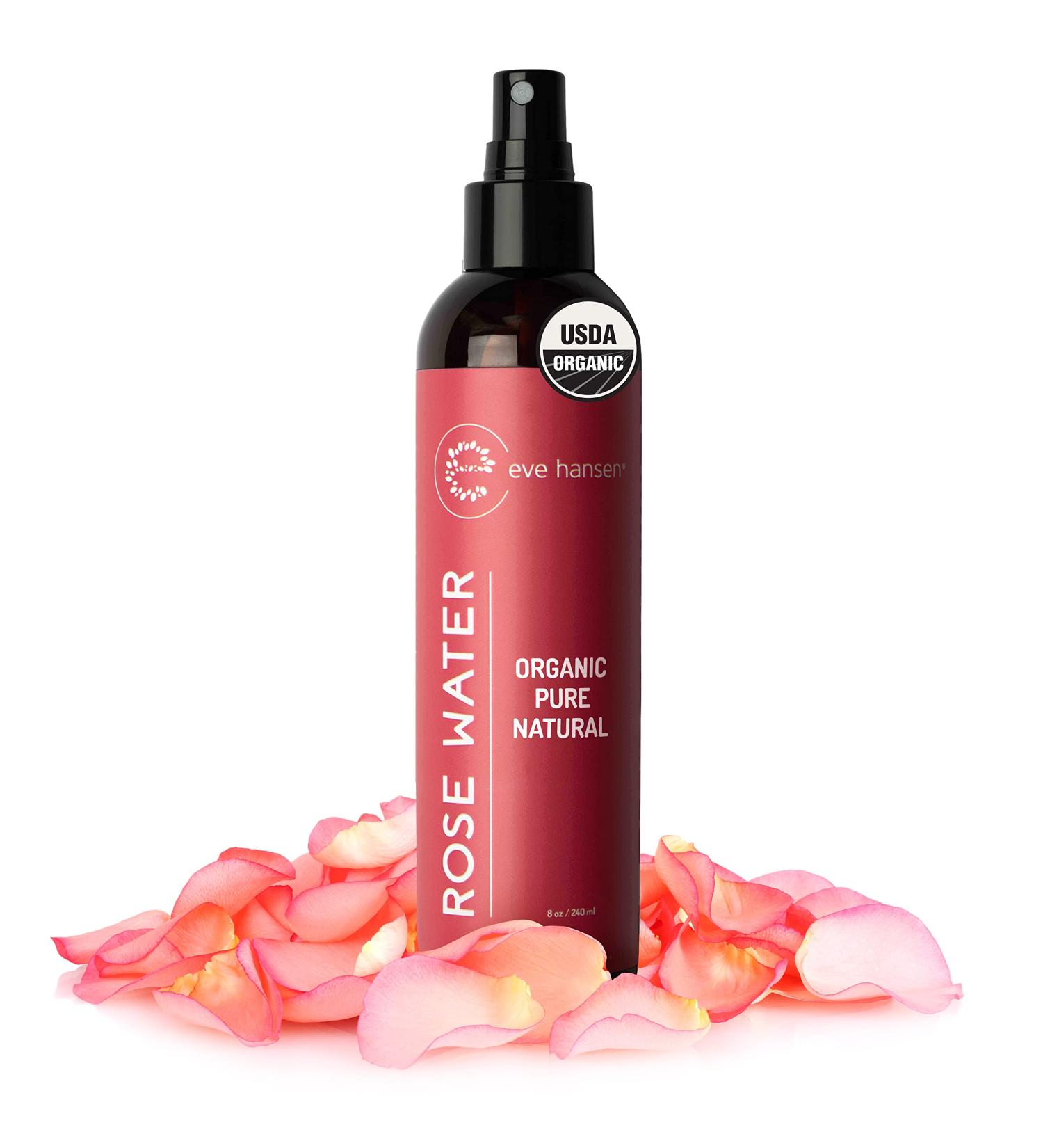 Eve Hansen Organic Rose Water Spray 8 oz | Moroccan Rosewater Face Toner and Makeup Setting Spray | Soothing Face Mist for Eye Puffiness, Dark Circles, and Redness - Buy Online on GoSupps.com