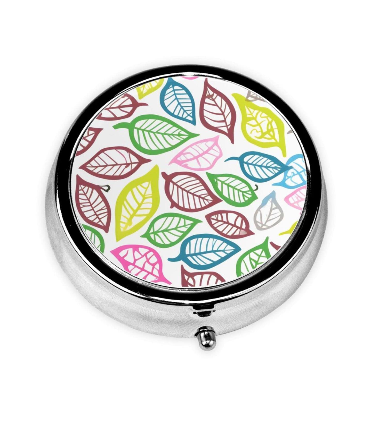 Leaf Lines Round Pill Box - 3 Compartment Travel Organizer for Pills | Portable & Perfect for Travel - Buy Online on GoSupps.com