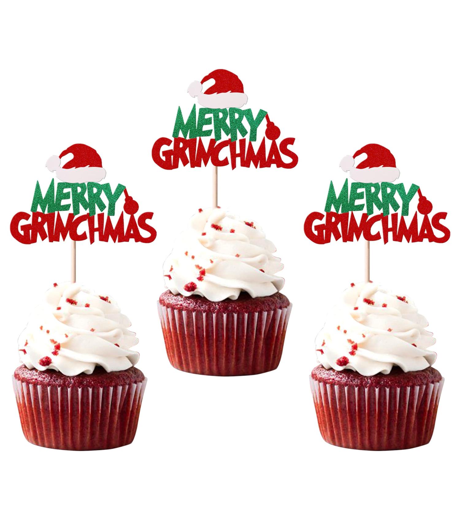 Rsstarxi 24 Pack Merry Grinchmas Cupcake Toppers Red Green Glitter Santa Hat Merry Christmas Cupcake Picks for Grinch Christmas Theme Xmas Holiday Kids Birthday Party Cake Decorations Supplies - Buy Online on GoSupps.com