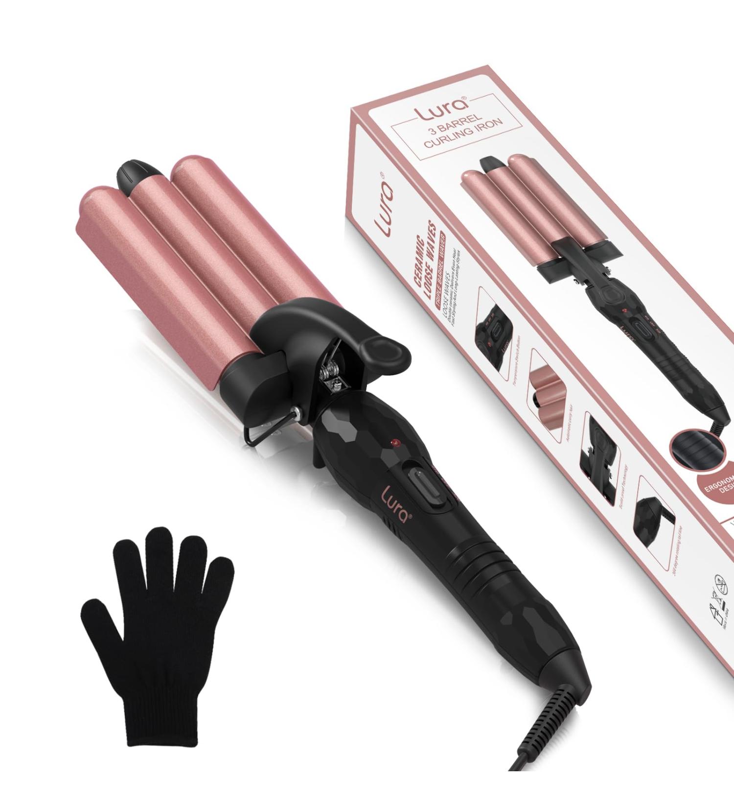 3 Barrel Curling Iron for Beach Waves | Dual Voltage 1 Inch Ceramic Tourmaline | Adjustable Temperature Triple Barrel Iron - Quick Heat Up Rose Gold - Buy Online on GoSupps.com