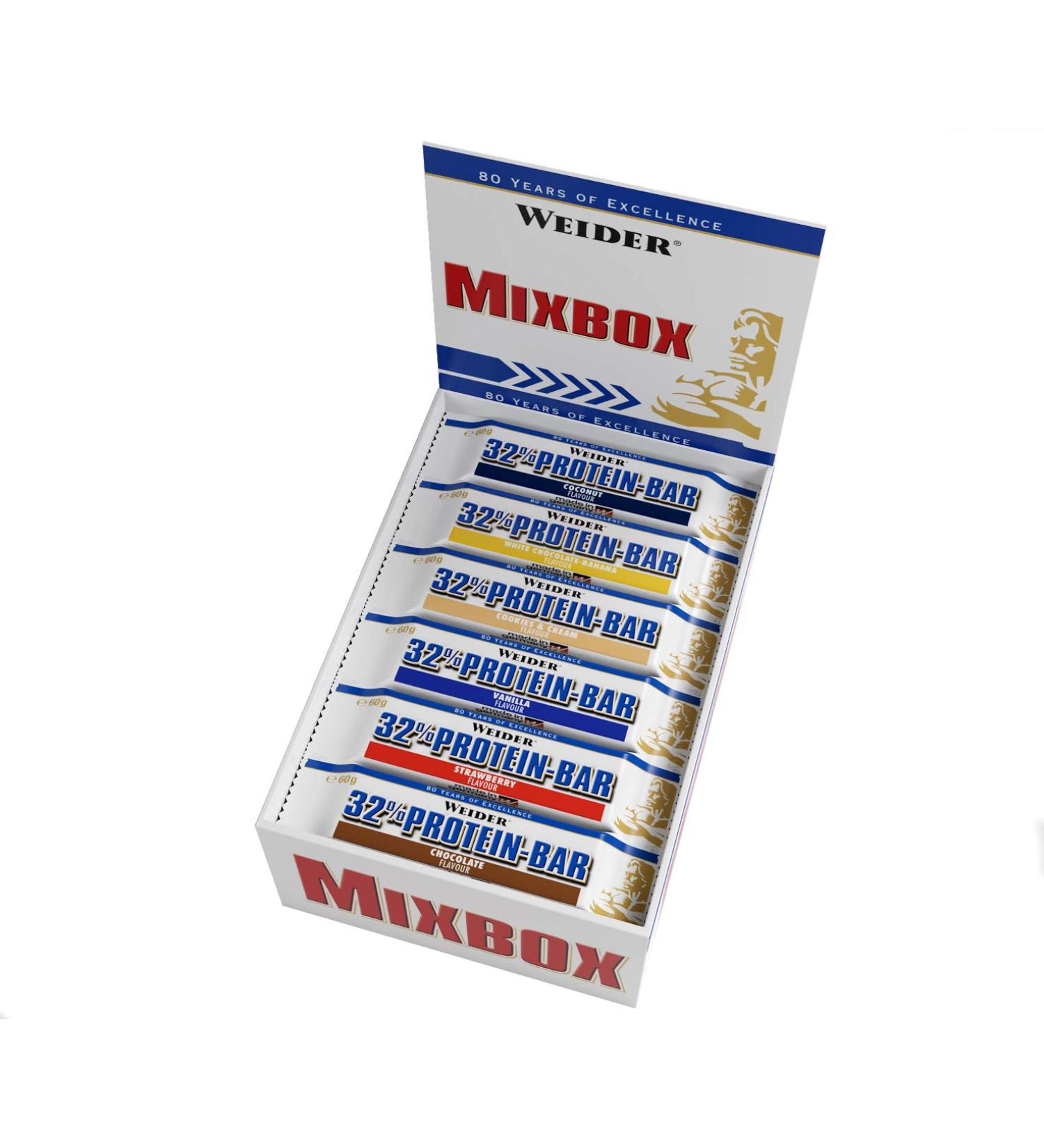 Buy Weider 32% Protein Bars - 60g Mix Box of 24 Chocolate-Coated Protein Bars | Best International Shipping - Buy Online on GoSupps.com