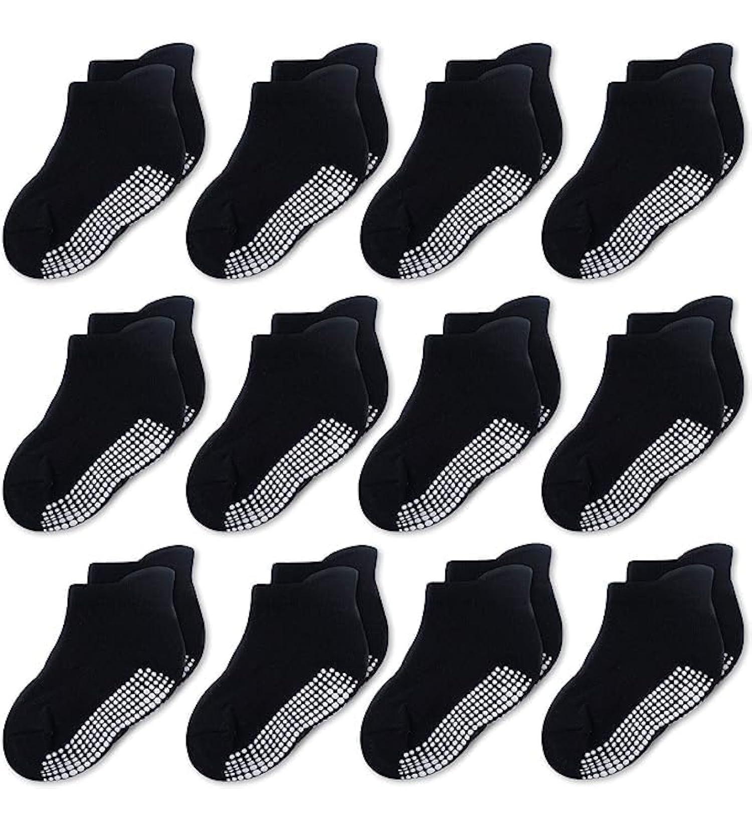 CozyWay Baby Non-Slip Toddler Socks - Ankle Style, Black, 1-3 Years (12 Pairs) - Buy Online on GoSupps.com