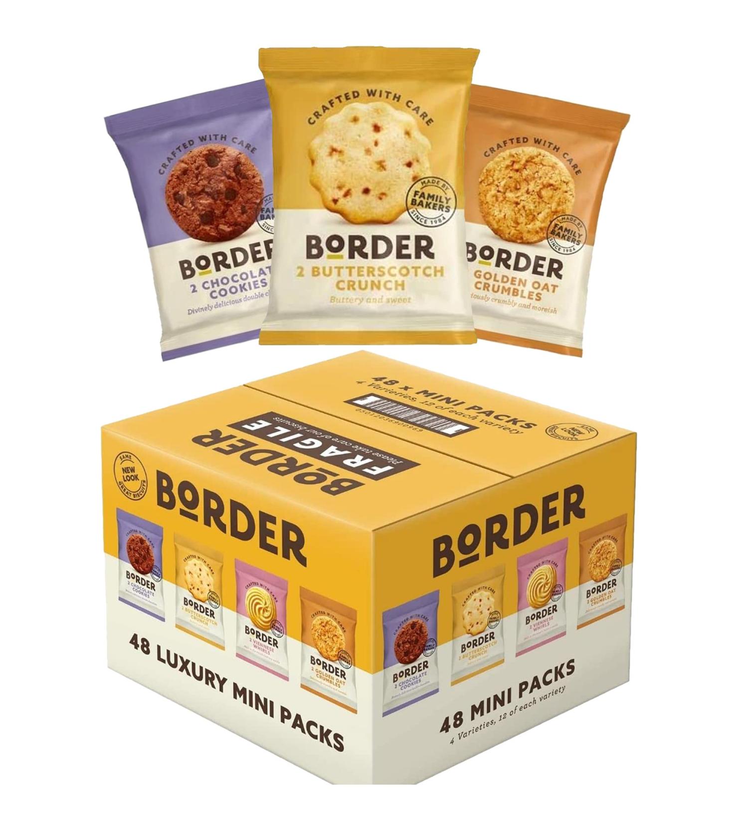 Border Biscuits Mini Pack | Individually Wrapped Delicious Crunch Cookies Assortment of Butterscotch Viennese Whirls Golden Oat Crumble Chocolate Biscuits - 48 Pack Luxury Gift Box by DIRECT MART - Buy Online on GoSupps.com