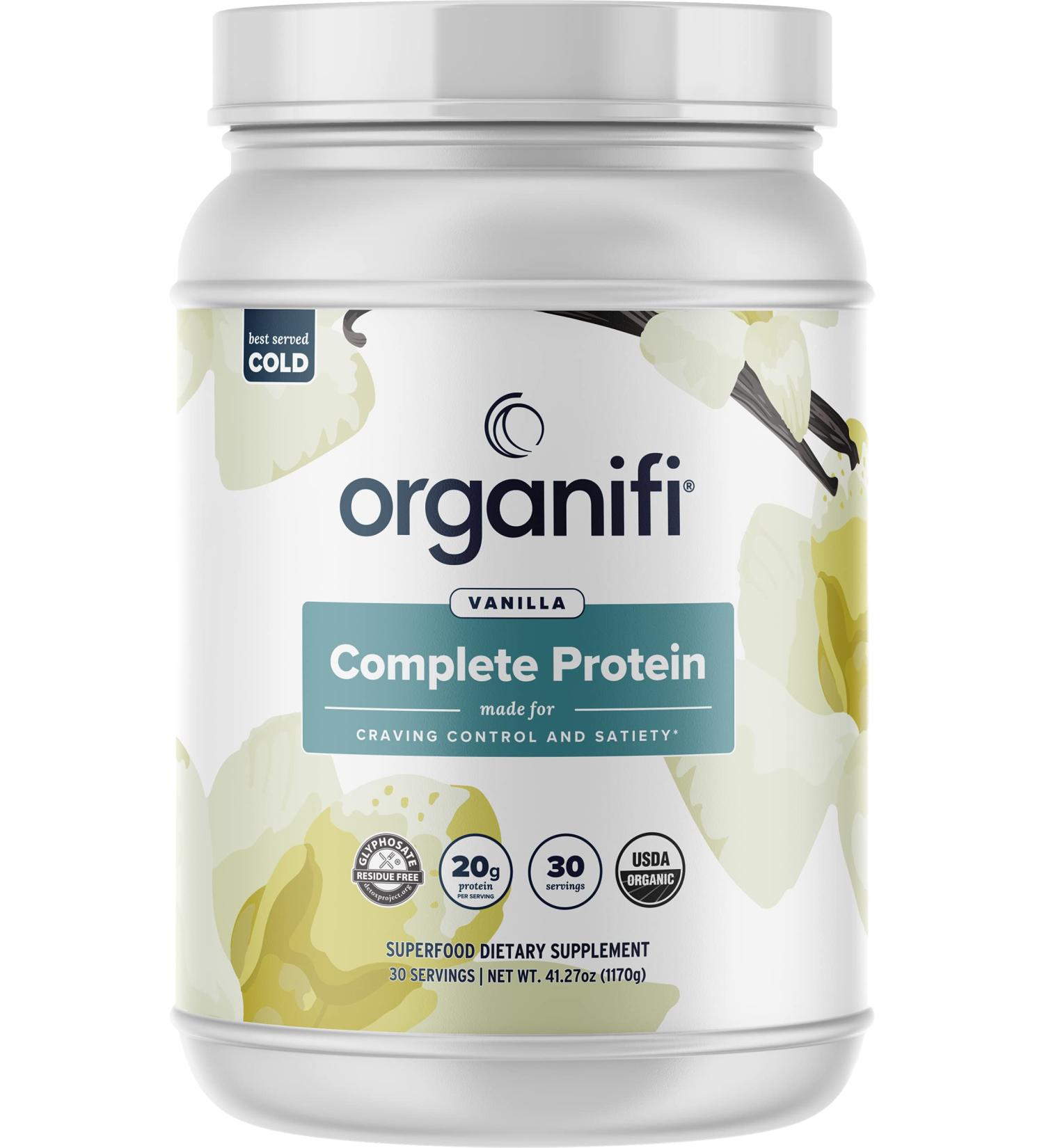 Organifi: Complete Protein Vanilla Flavor - Organic Vegan Plant Based Protein Powder - 30 Day Supply - Supports Craving Control and Weight Management - Digestive Enzymes - No Soy  Dairy  or Gluten Vanilla 2.61 Pound (Pack  - Buy Online on GoSupps.com