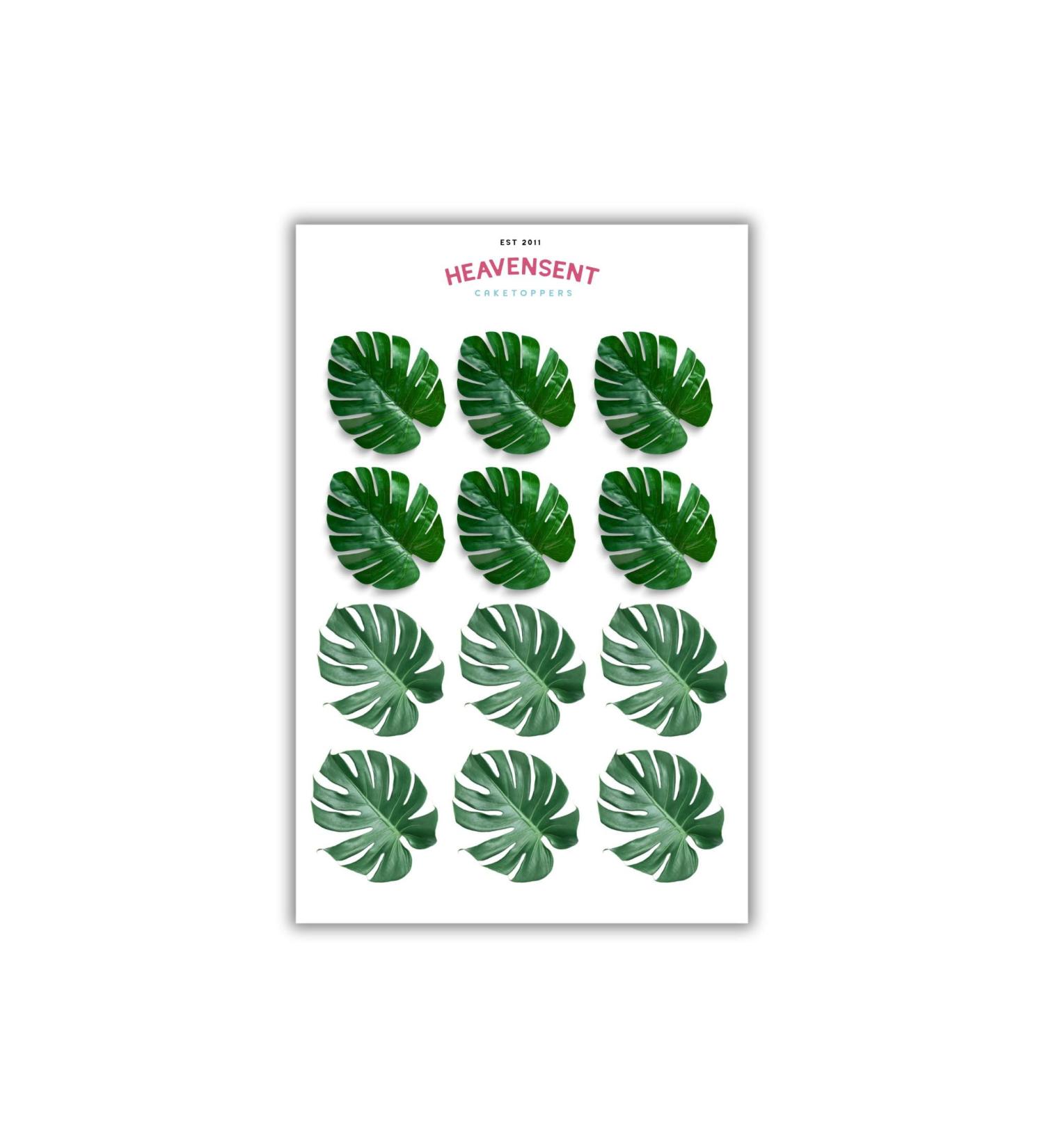 Cake Topper Edible 24 Pre-cut Tropical Jungle Leaves Premium Thick Sweet Wafer Card Standing Cupcake Toppers Birthday Party Cake Decorations