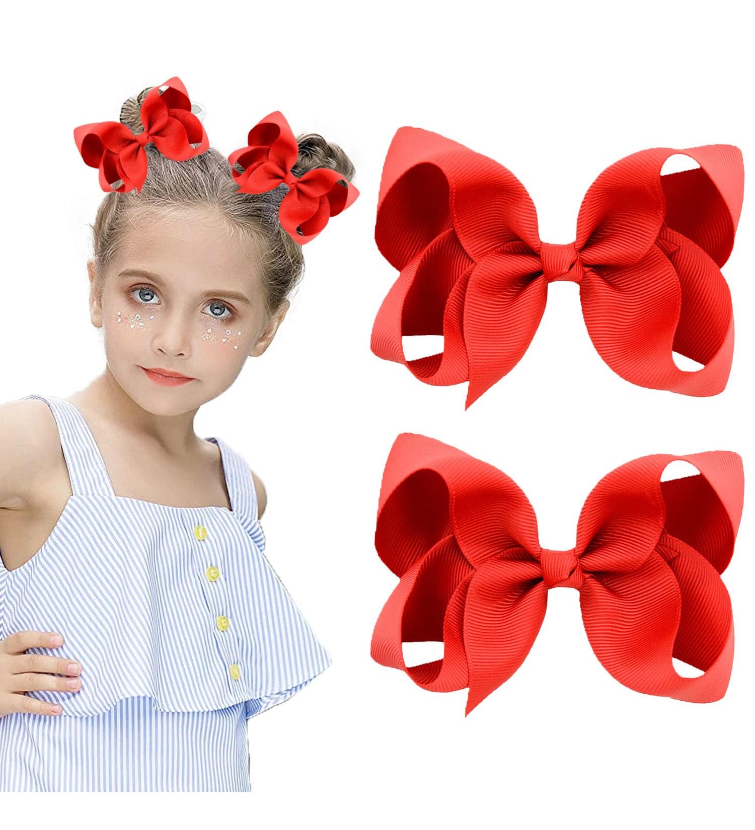 2-Piece Red Grosgrain Ribbon Hair Bow Set for Baby Girls - Alligator Clips, Infant to Kids Sizes - Buy Online on GoSupps.com
