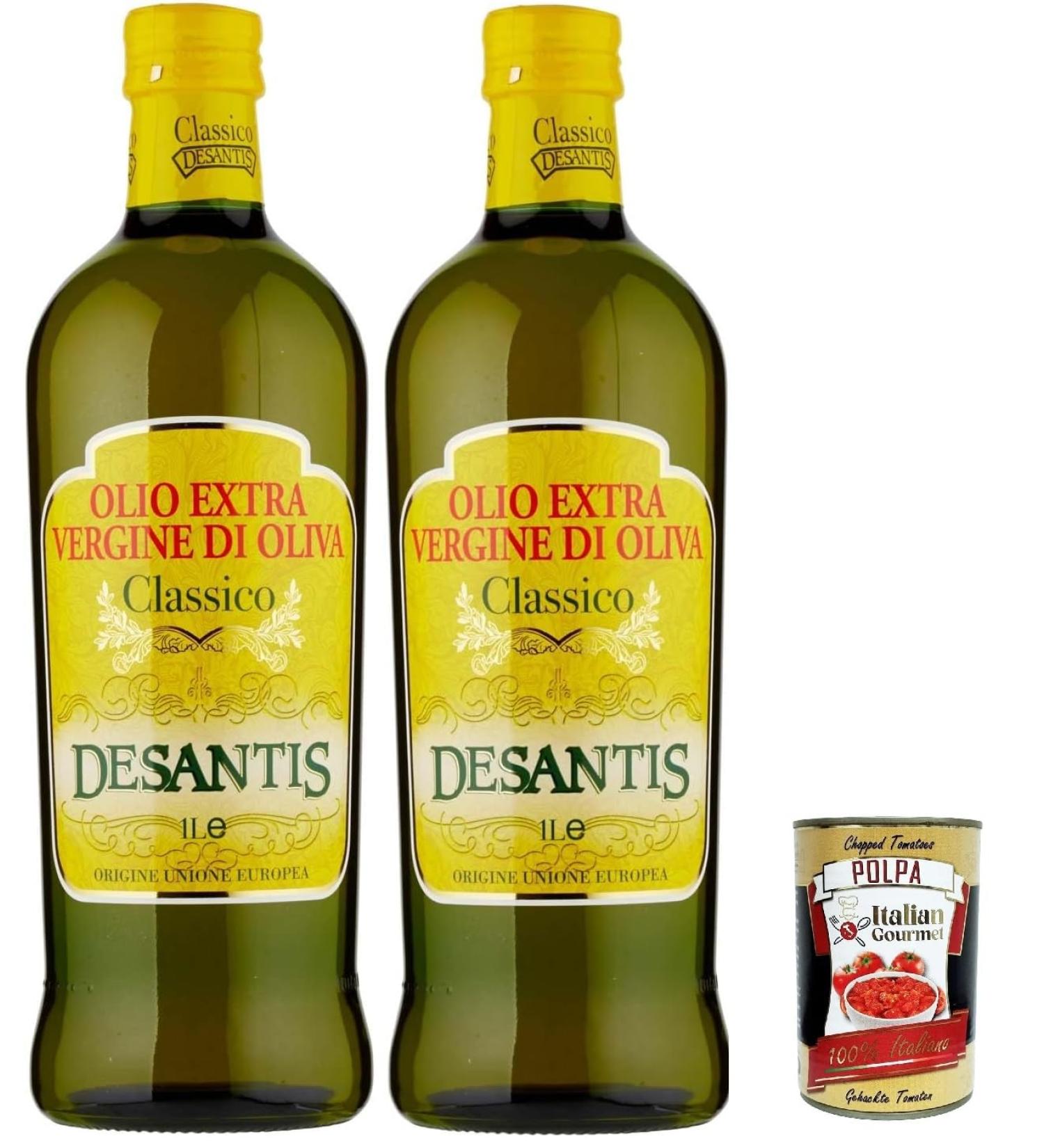  Italian Gourmet E.R. Desantis Olio Extra Vergine di Oliva Classico Set of 2 Cold Extracted Glass Bottles for Cooking and Raw Consumption 1 Litre - Buy Online on GoSupps.com
