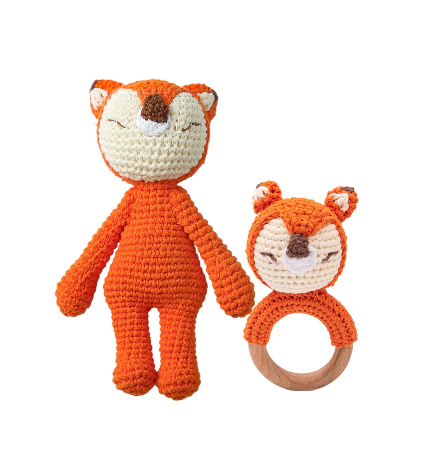 2PC Handmade Baby Rattles - Wooden & Crochet Doll Plush Toys for Newborns (3-6 Months) | Sensory Development Gifts for Toddlers - Buy Online on GoSupps.com